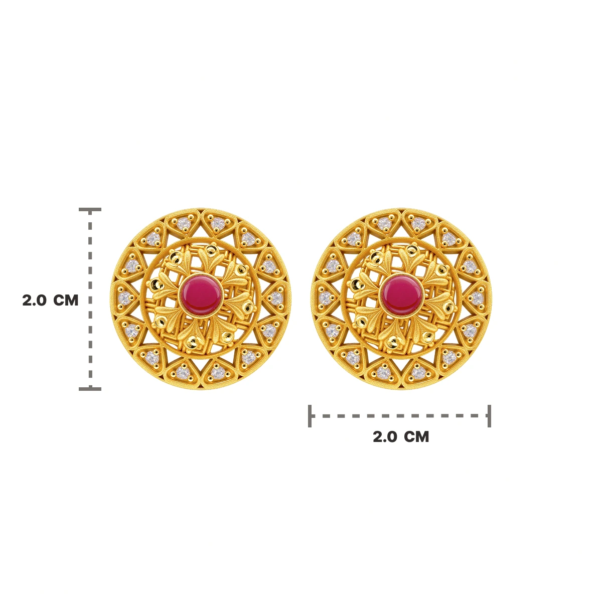 Traditional Gold Round Ruby Stud Earrings