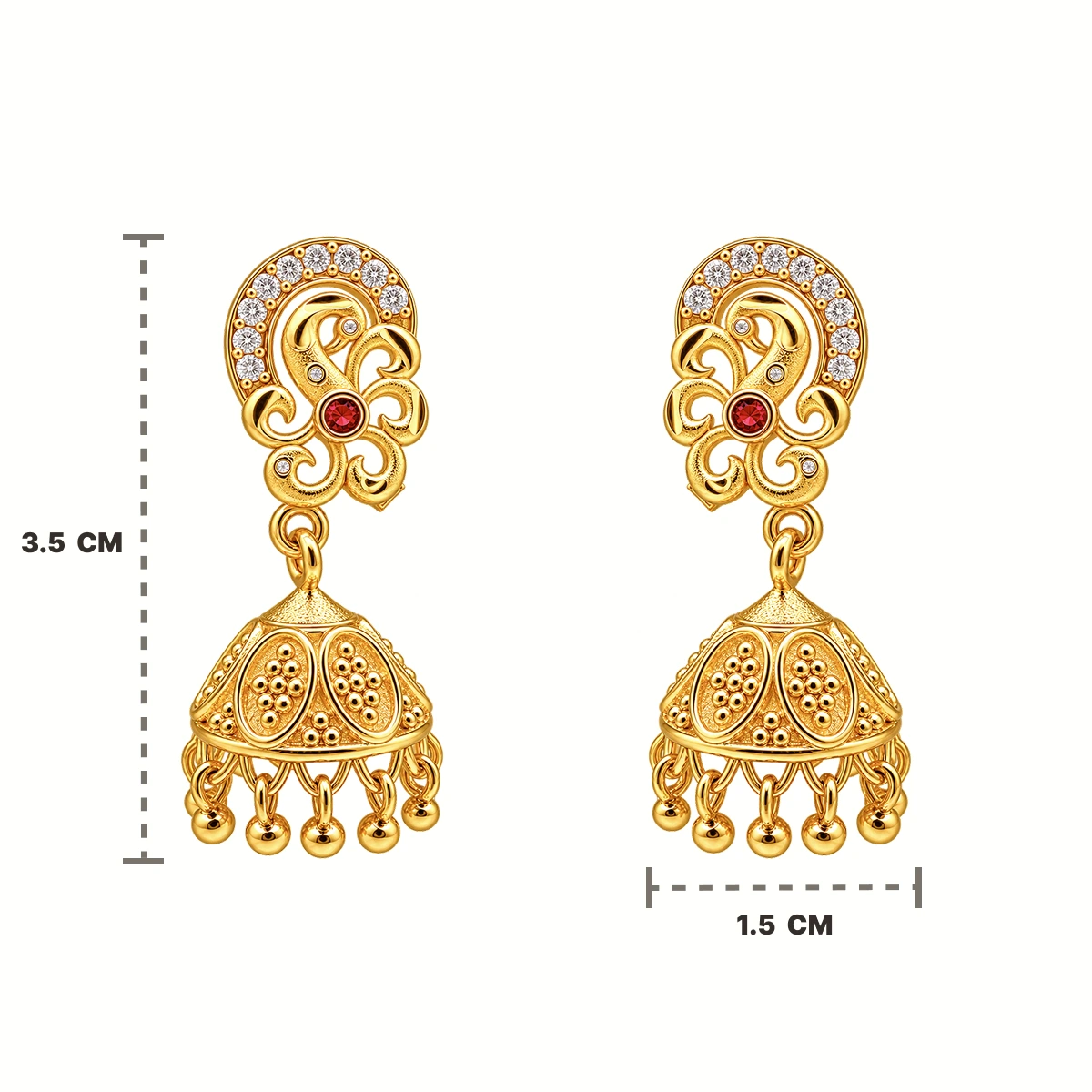Gold Paisley Ruby Jhumka Earrings