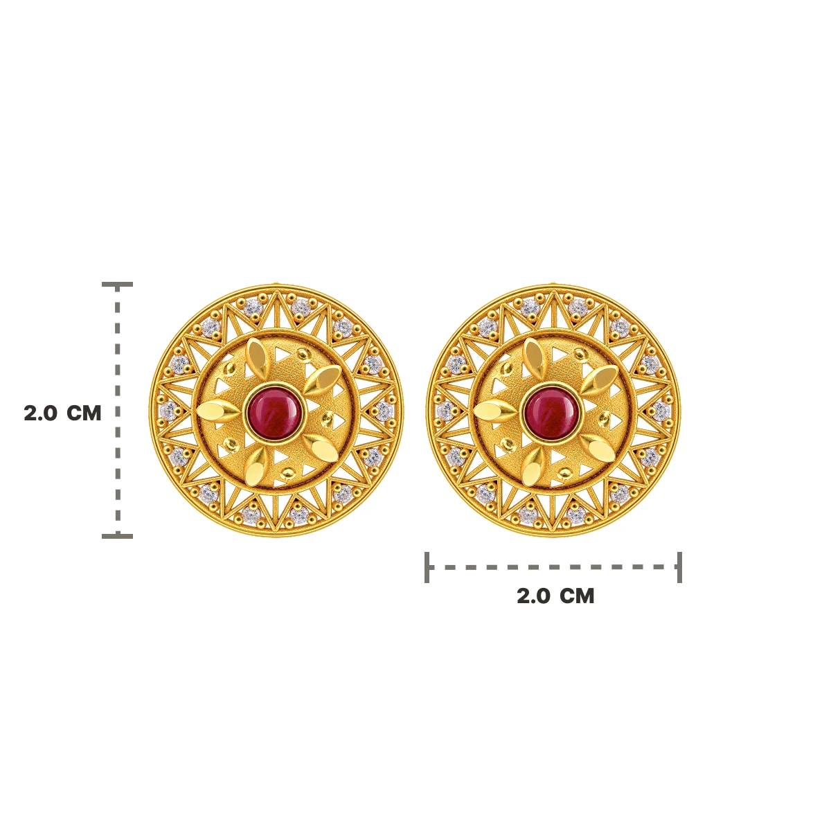 Gold Ruby Sunburst Floral Stud Earrings