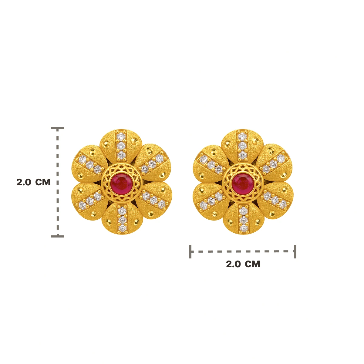 Gold Ruby Floral Stud Earrings