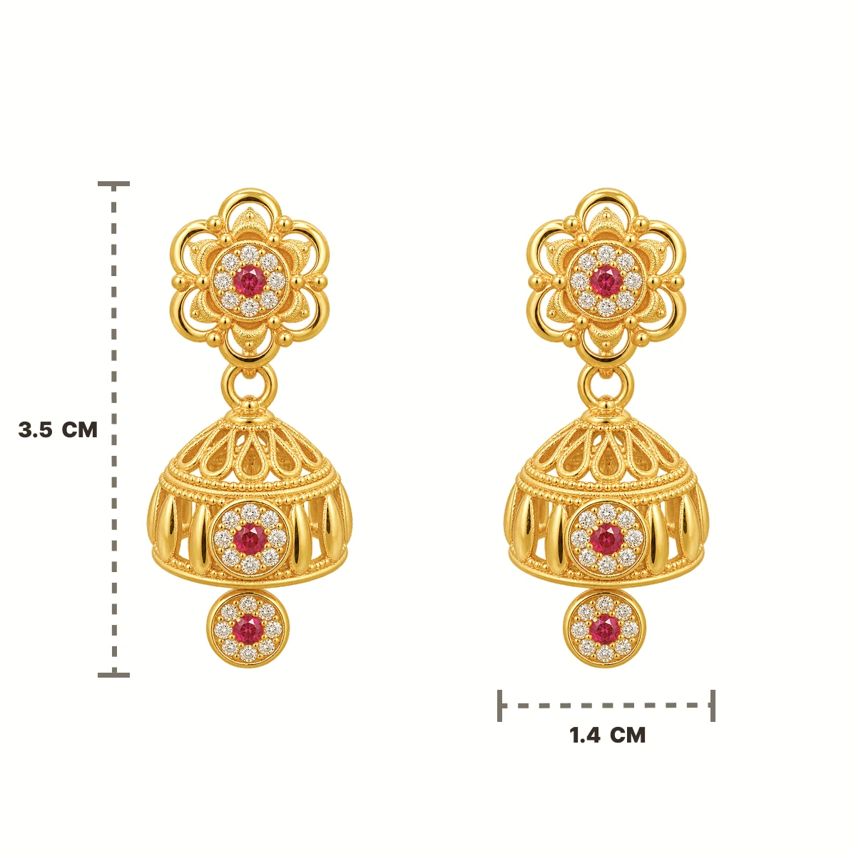 Gold Ruby Floral Jhumka Earrings with Drop