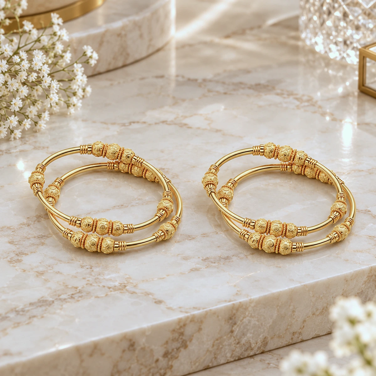 Gold Tone Traditional Designer Bangle Set for Women - Set of 4