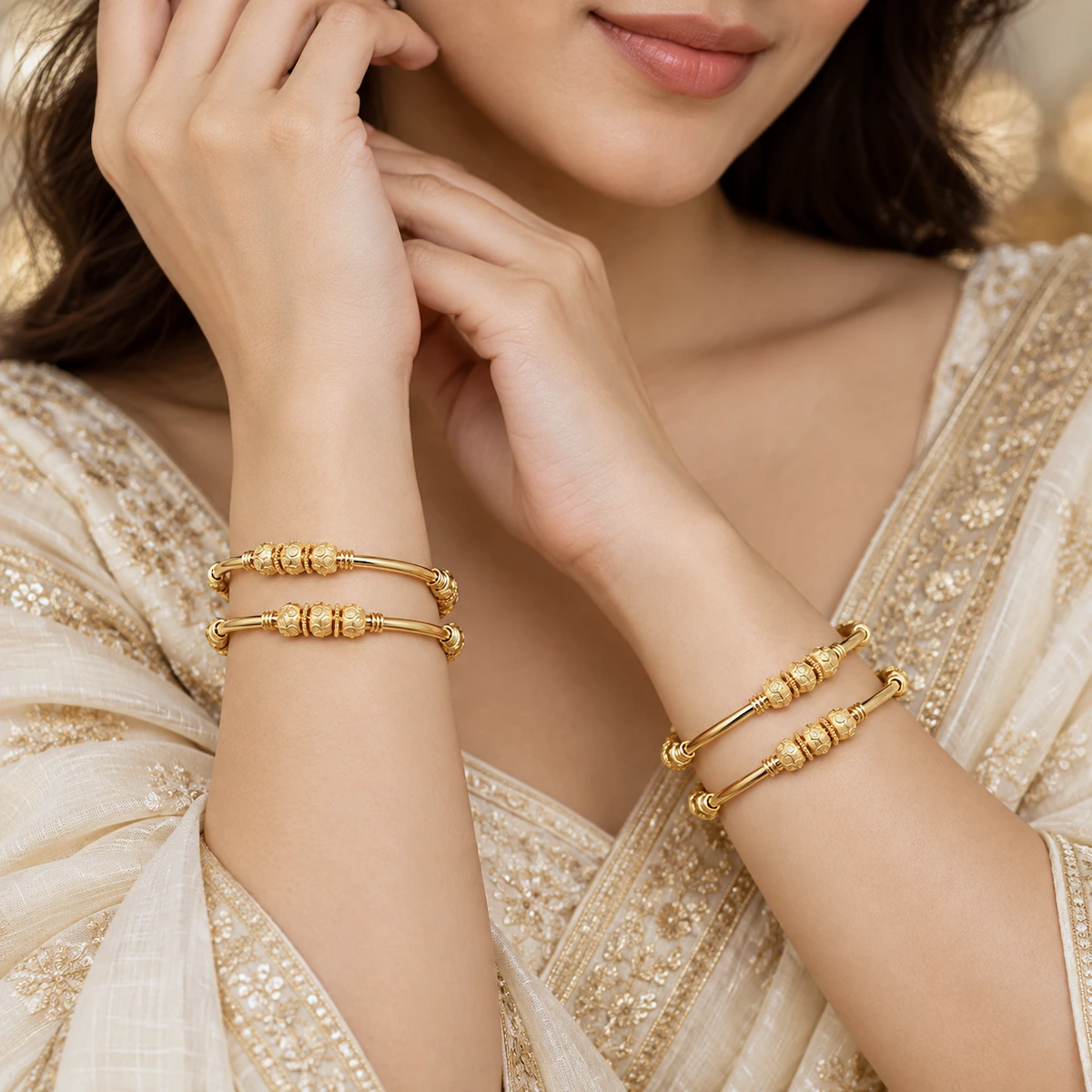 Gold Tone Traditional Designer Bangle Set for Women - Set of 4