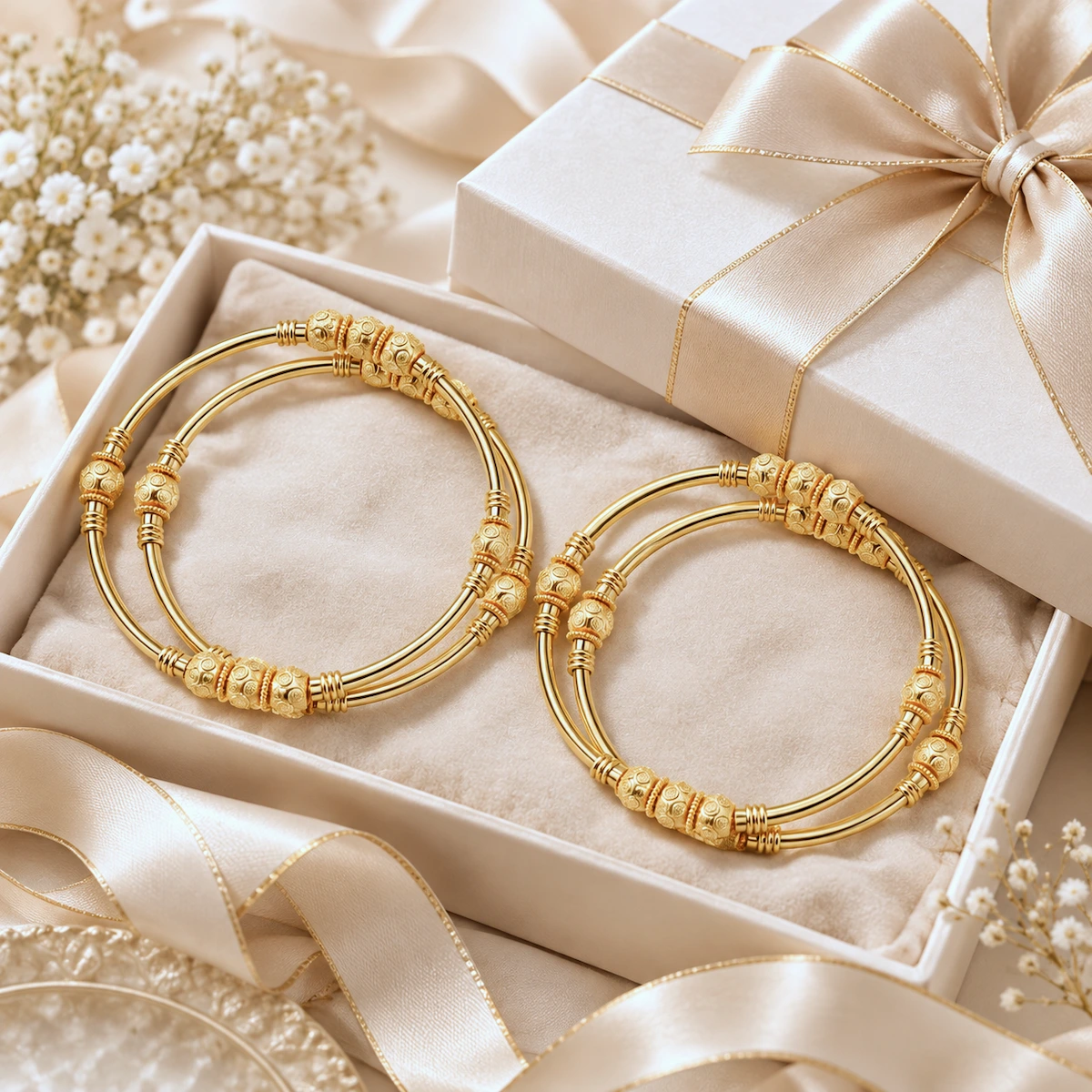 Gold Tone Traditional Designer Bangle Set for Women - Set of 4