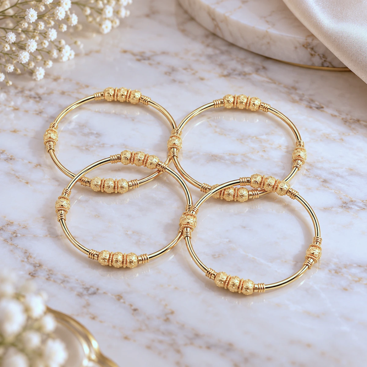 Gold Tone Traditional Designer Bangle Set for Women - Set of 4