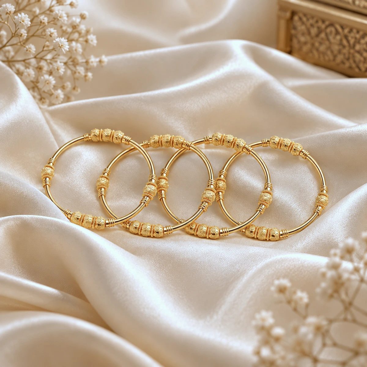 Gold Tone Traditional Designer Bangle Set for Women - Set of 4