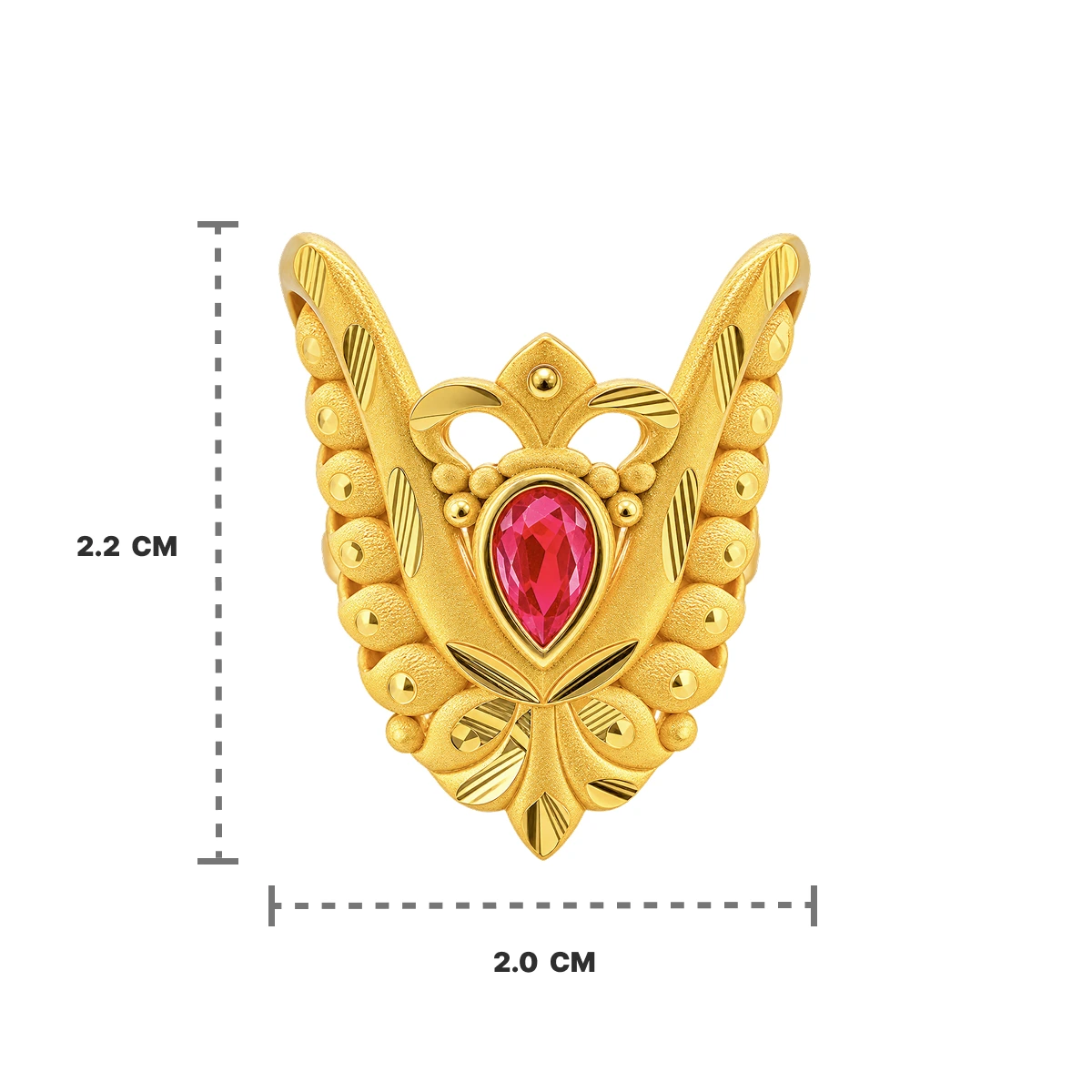 Gold Tone Leaf Design Ruby Teardrop Statement Ring for Women