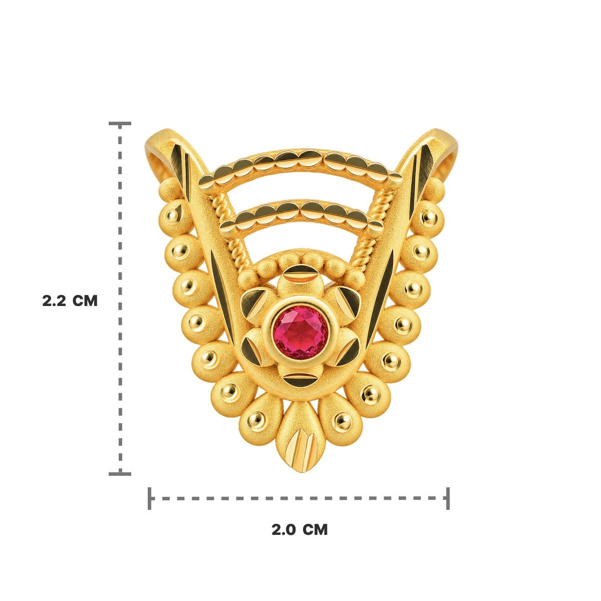 Gold Tone Ruby Leaf Beaded Statement Ring for Women