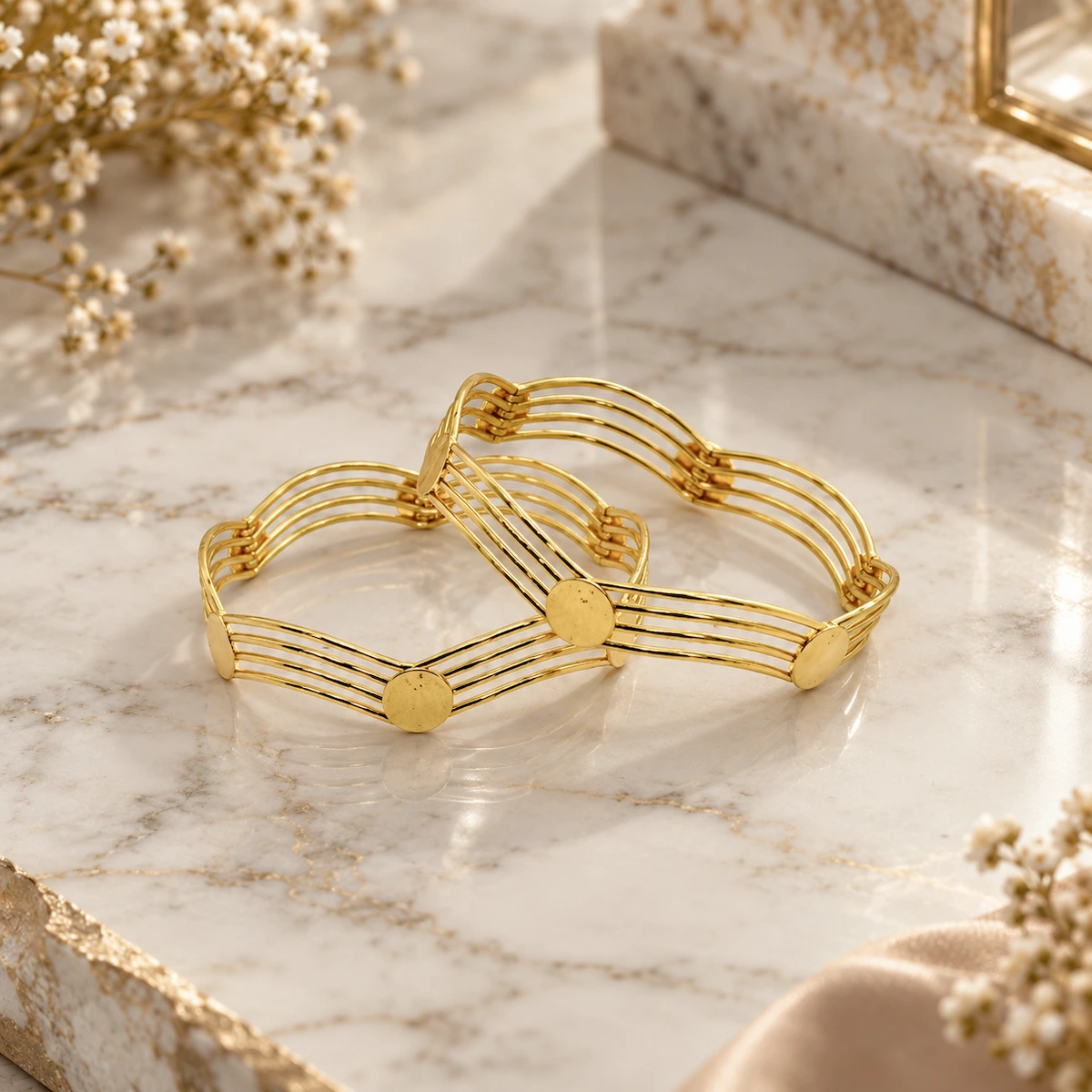 Gold Tone Multi-Line Designer Bangle for Women