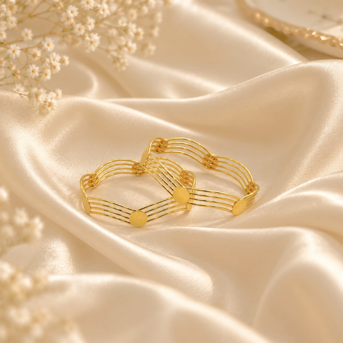 Gold Tone Multi-Line Designer Bangle for Women