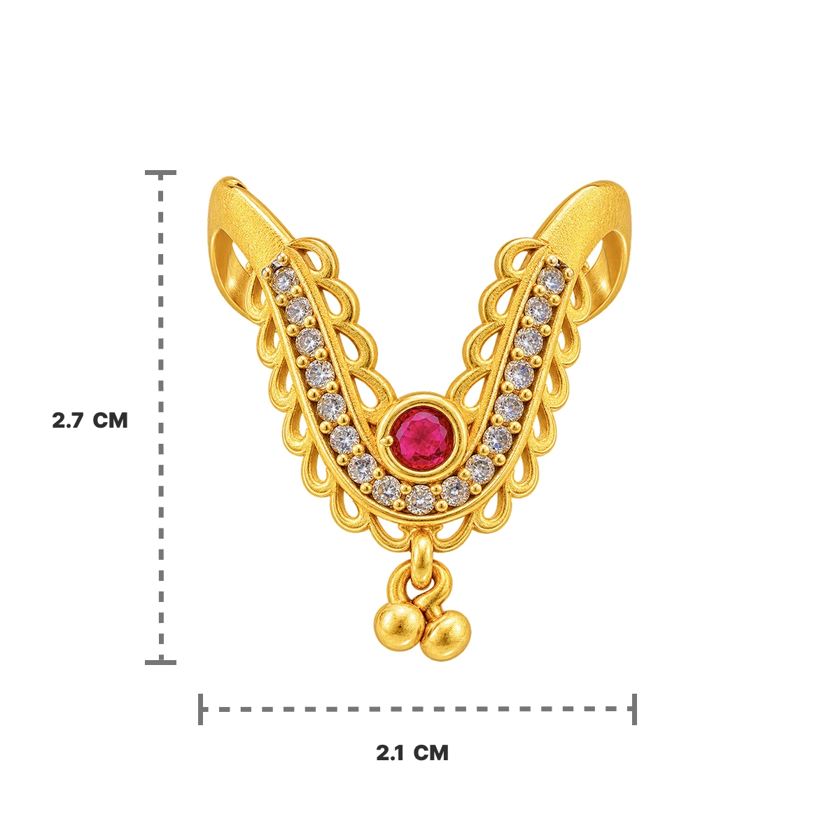 Gold Tone Ruby Beaded V-Shape Statement Ring for Women