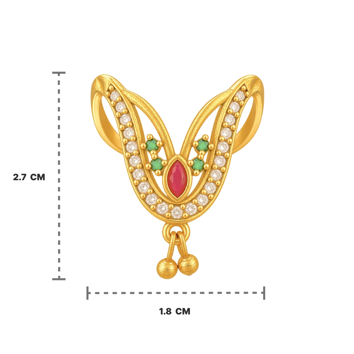 Gold Tone Ruby Green Stone V-Shape Statement Ring for Women