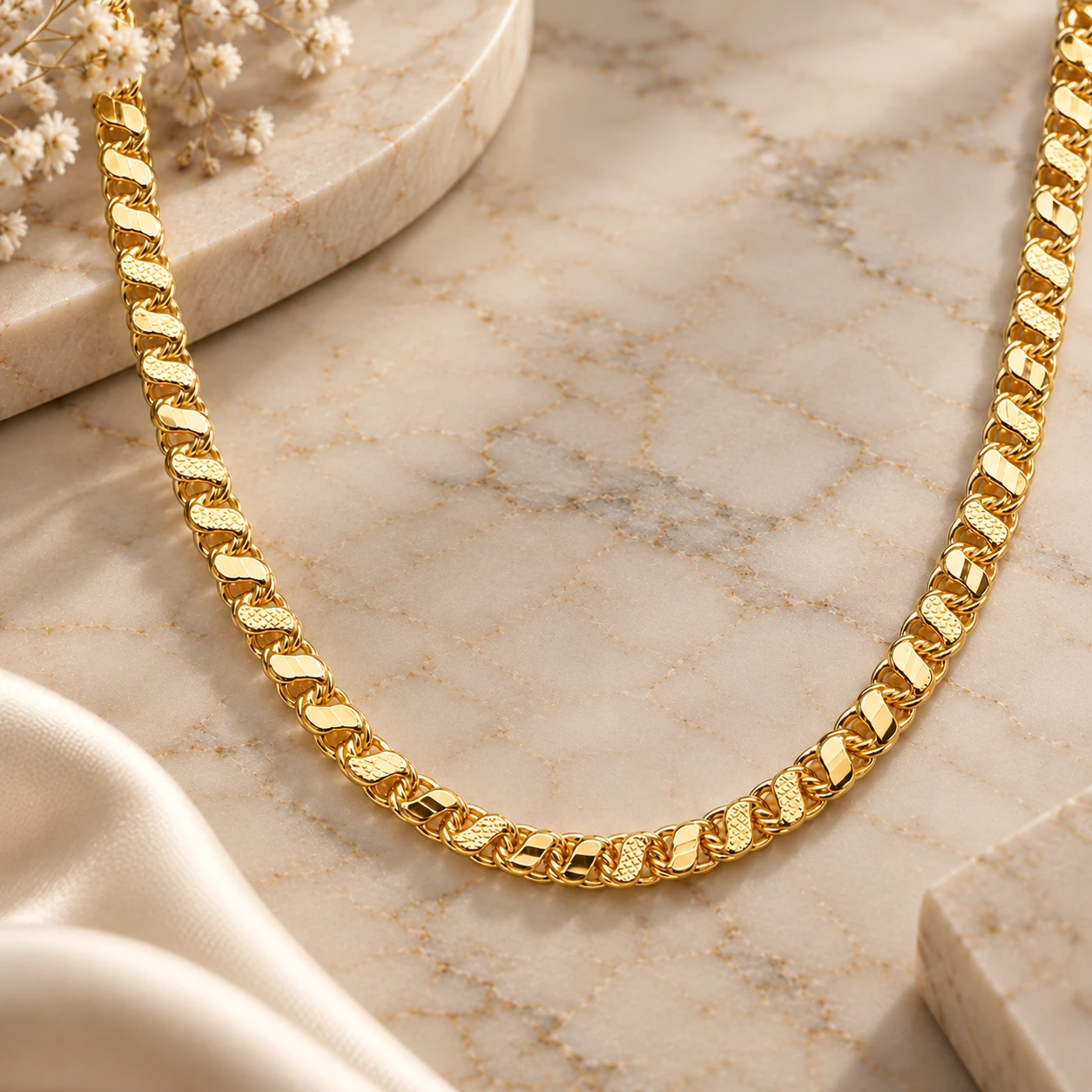 1 Gram Micro Polish Gold Plated Men's Designer Flat Link Chain