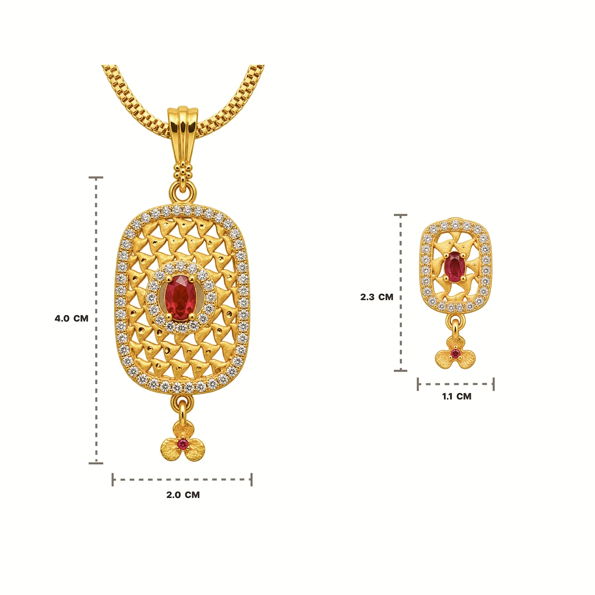 1 Gram Micro Polish 22 Carat Gold Plated Ruby Oval Pendant Set