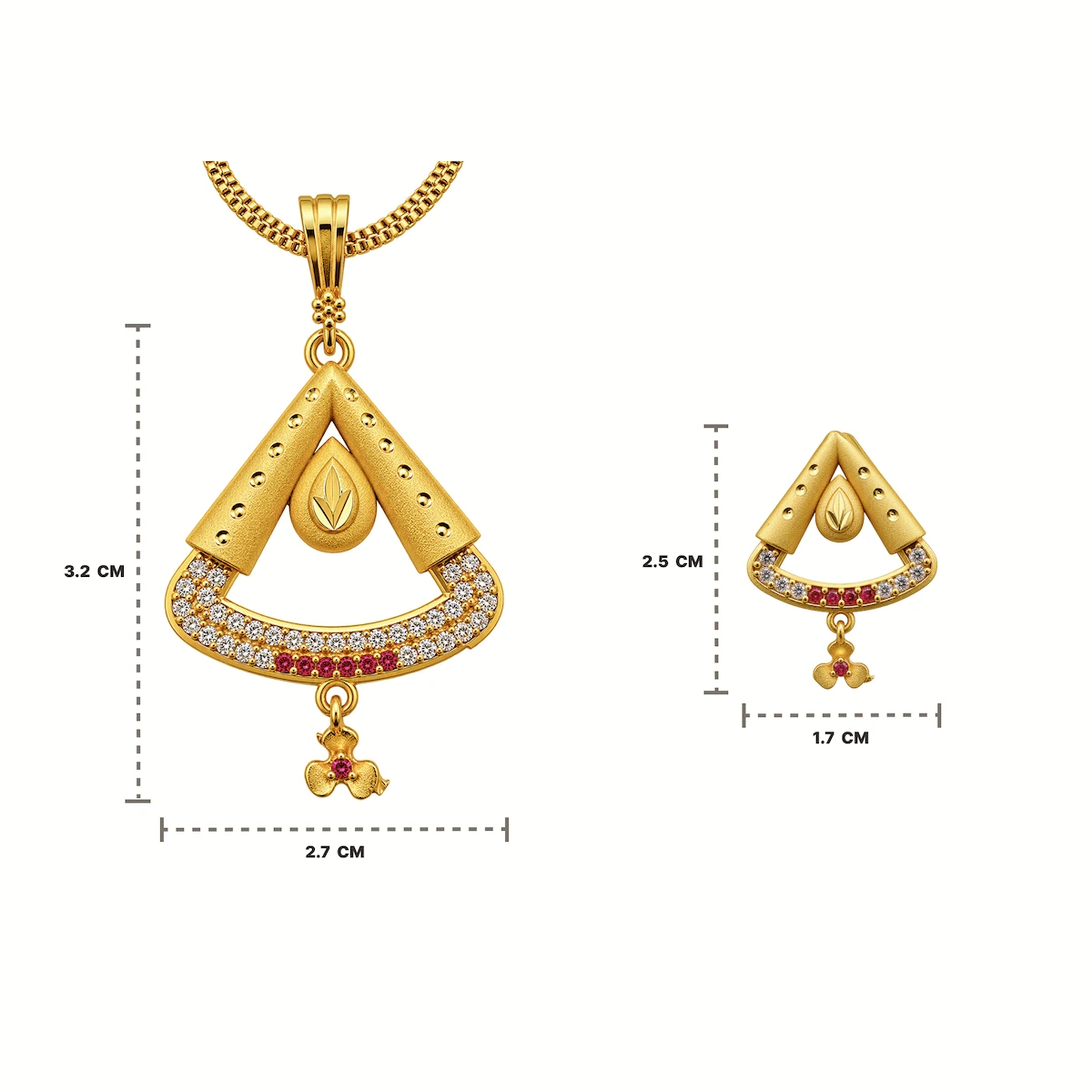 1 Gram Micro Polish 22 Carat Gold Plated Ruby Leaf Triangle Pendant Set