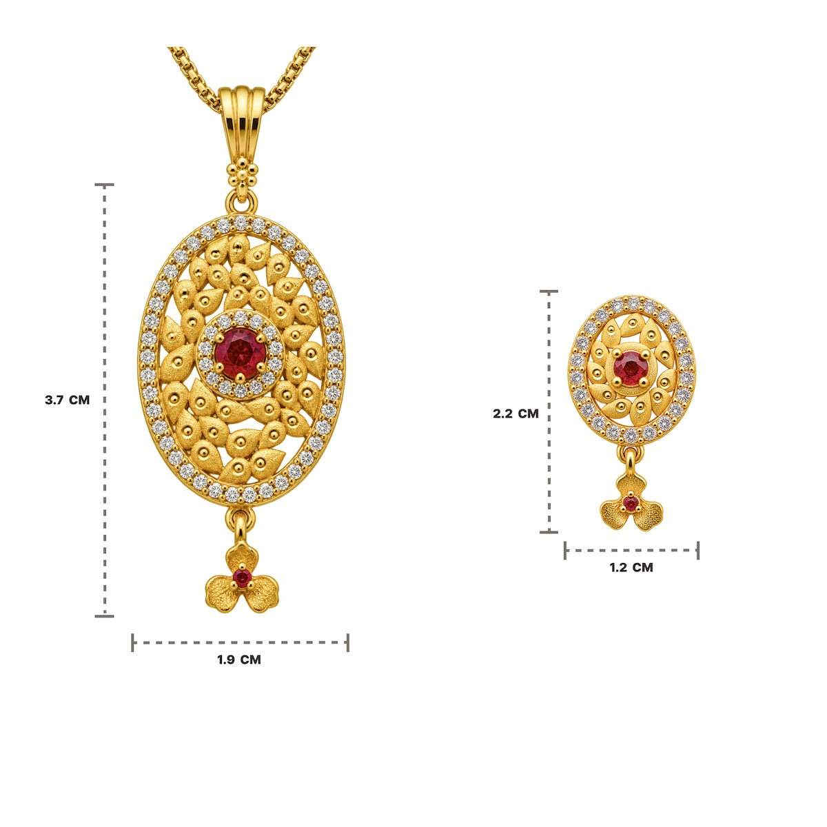 1 Gram Micro Polish 22 Carat Gold Plated Oval Ruby Pendant Set