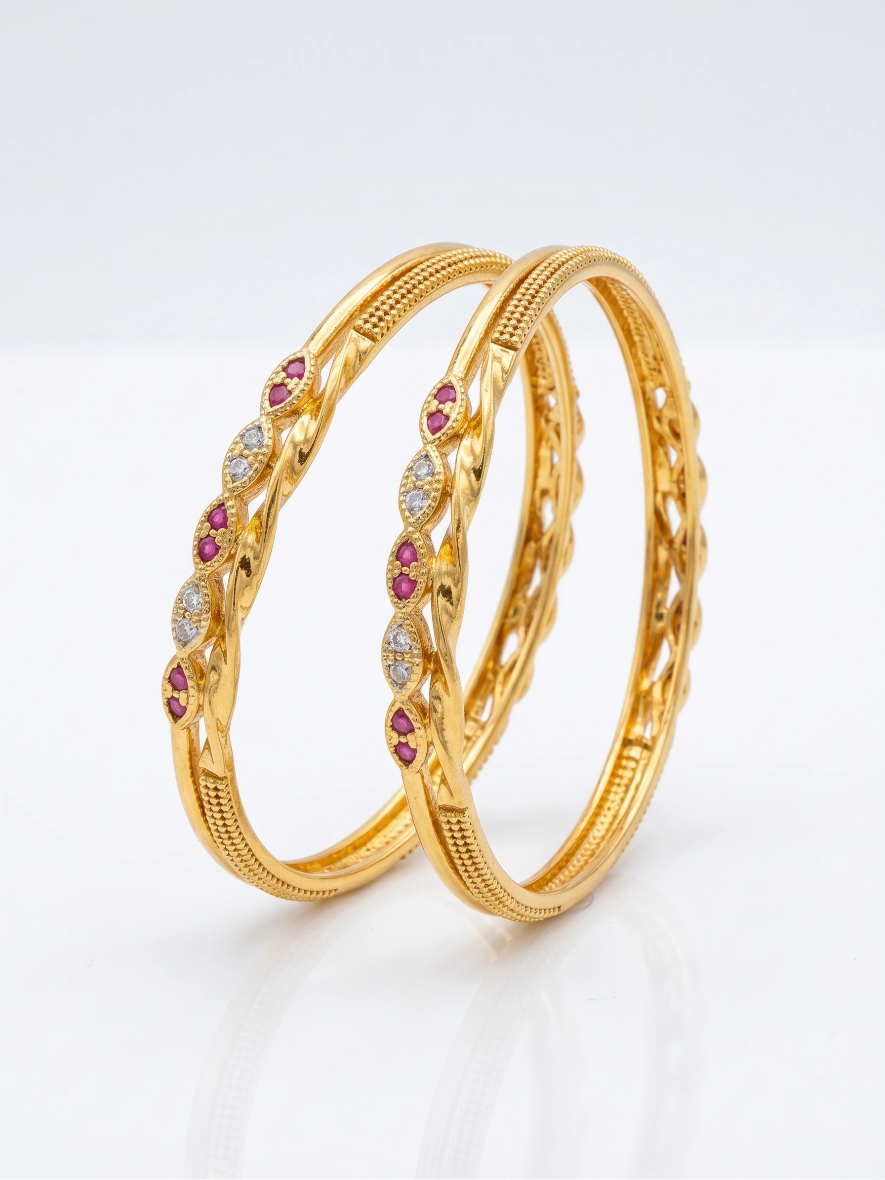 Elegant Ruby & CZ Gold-Plated Designer Bangles Set