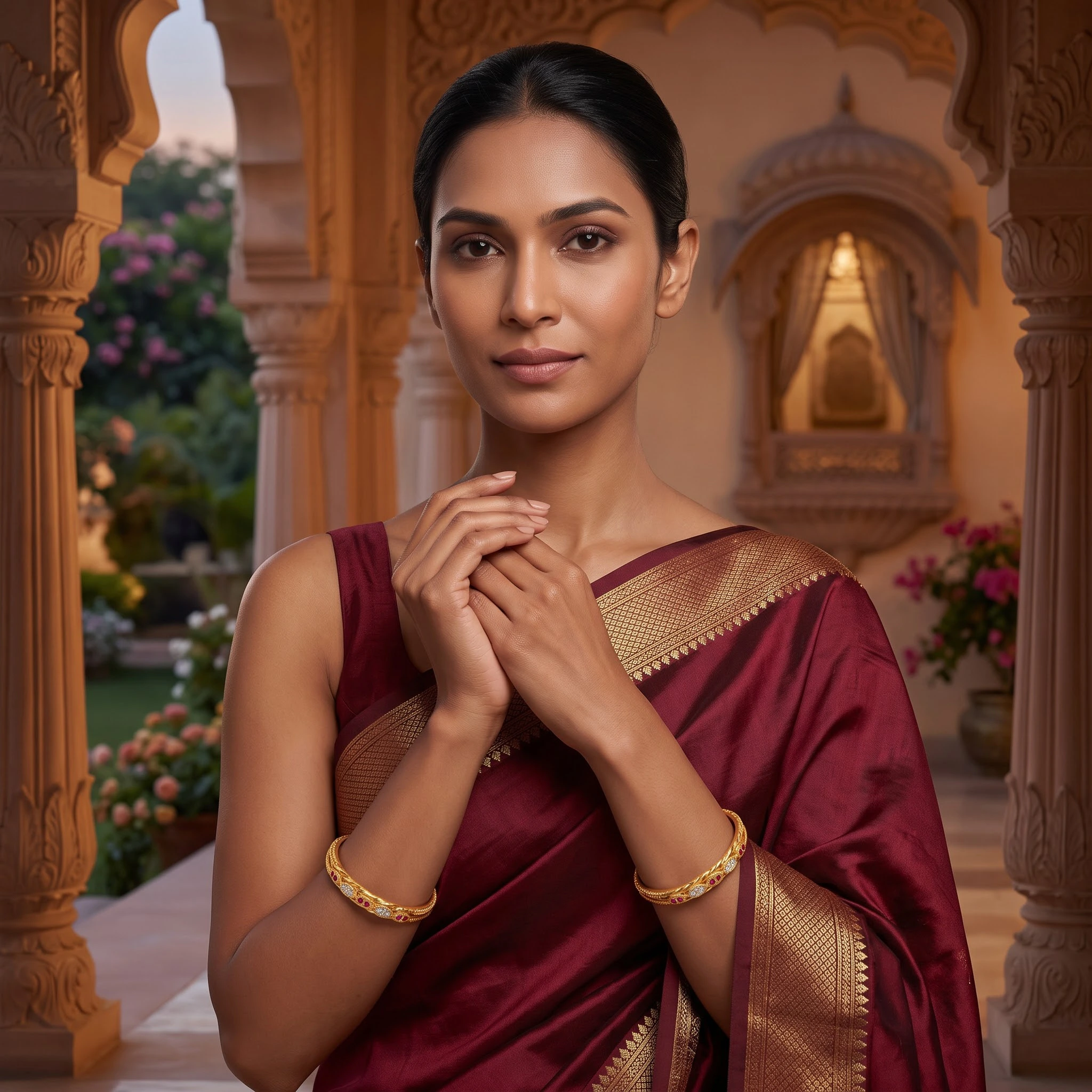 Elegant Ruby & CZ Gold-Plated Designer Bangles Set