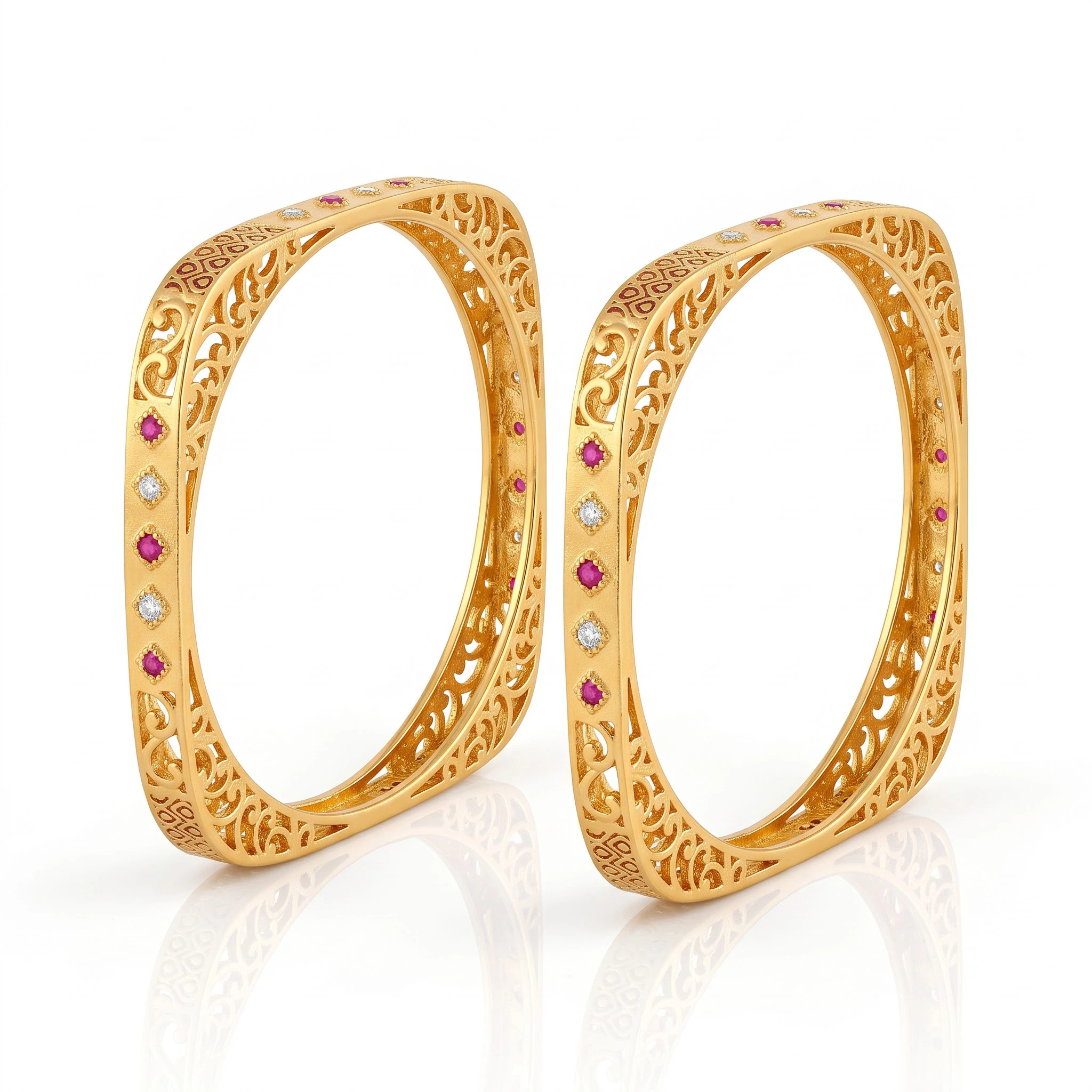 Regal Filigree Ruby & CZ Gold-Plated Kada Set