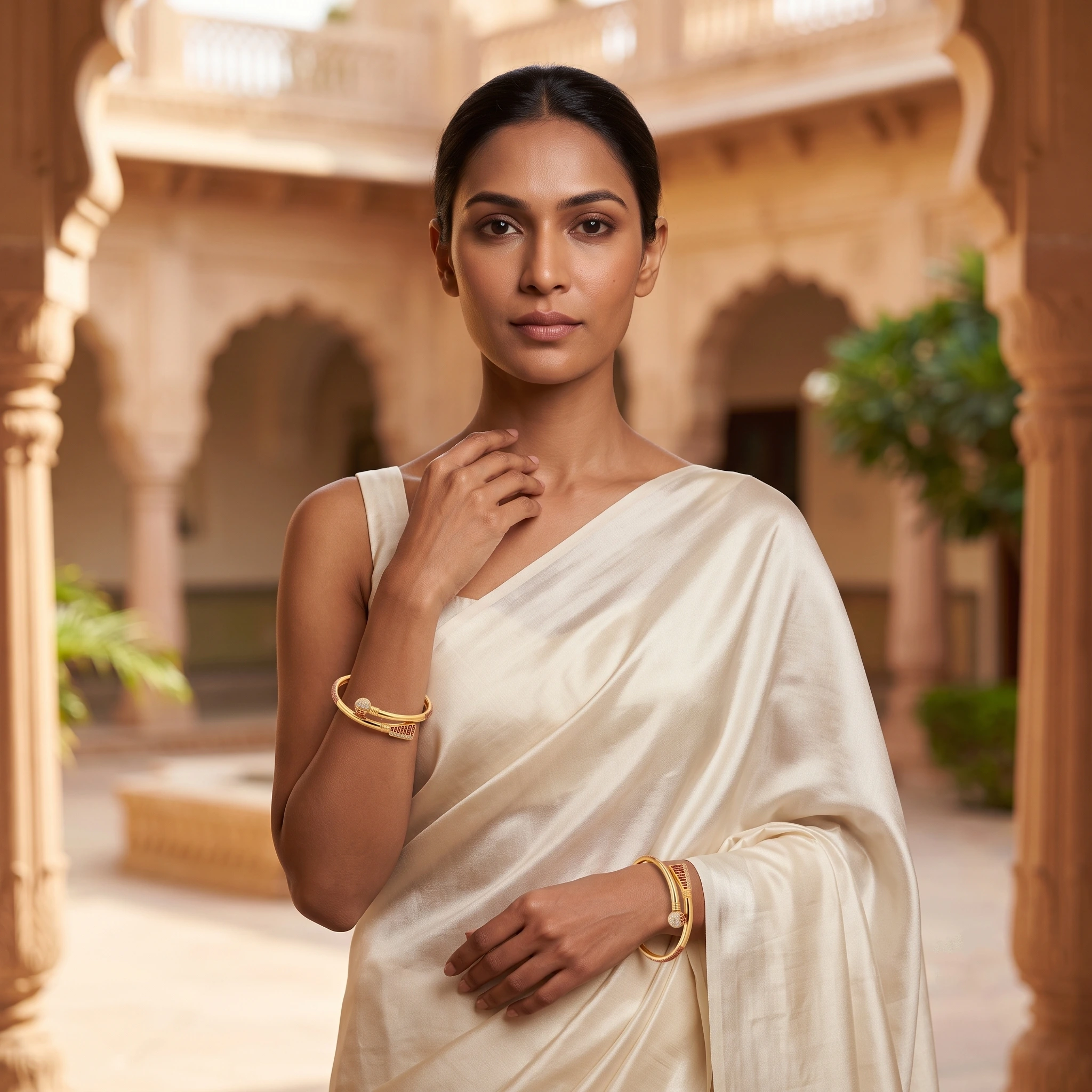 Contemporary Enamel & CZ Gold-Plated Open Kada Set