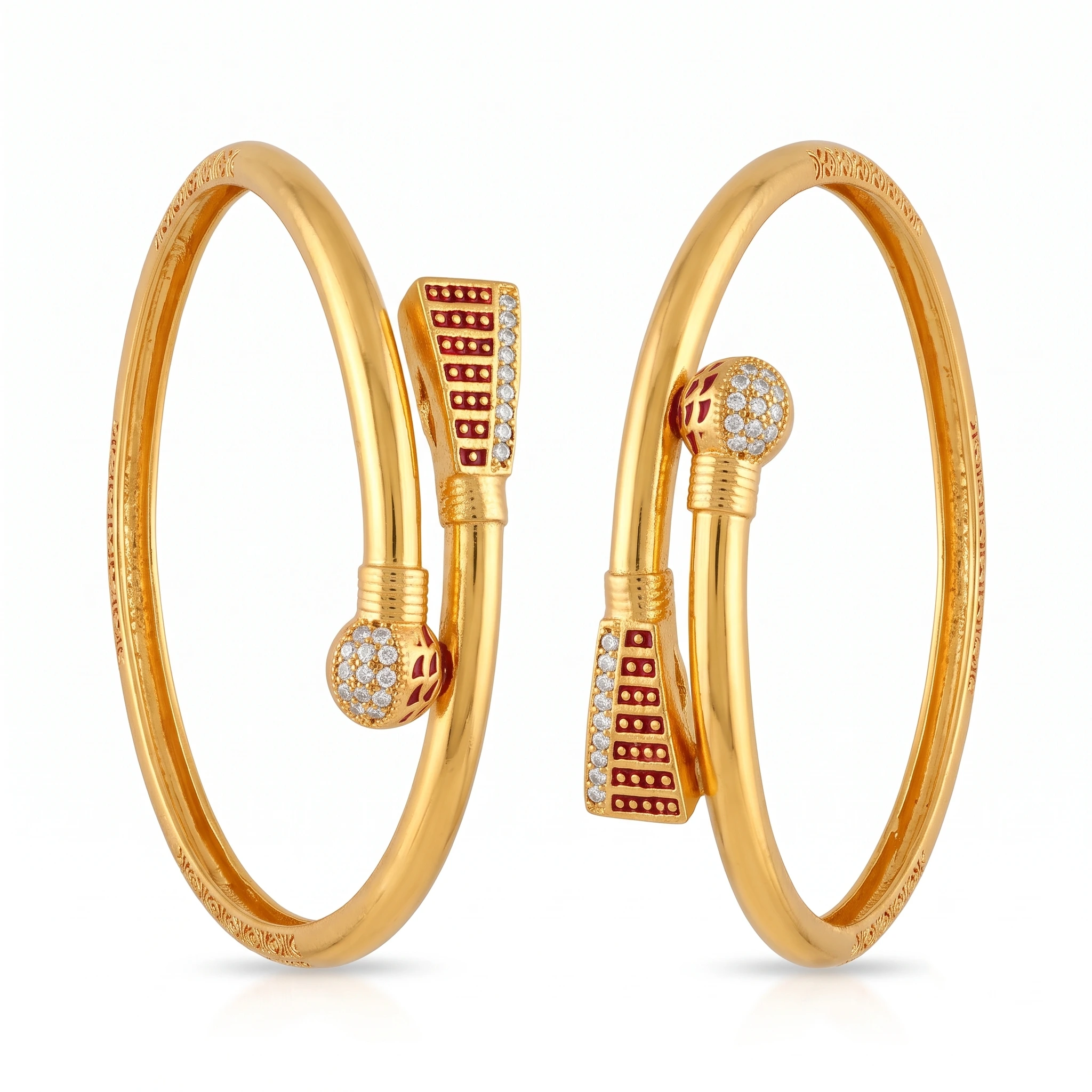 Contemporary Enamel & CZ Gold-Plated Open Kada Set