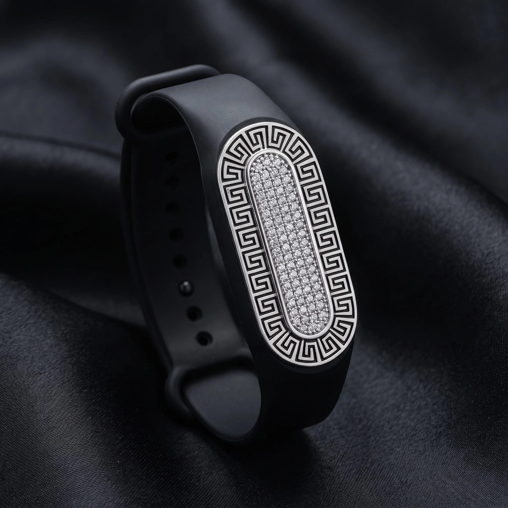Men's Black Greek Key Geometric Crystal Bracelet