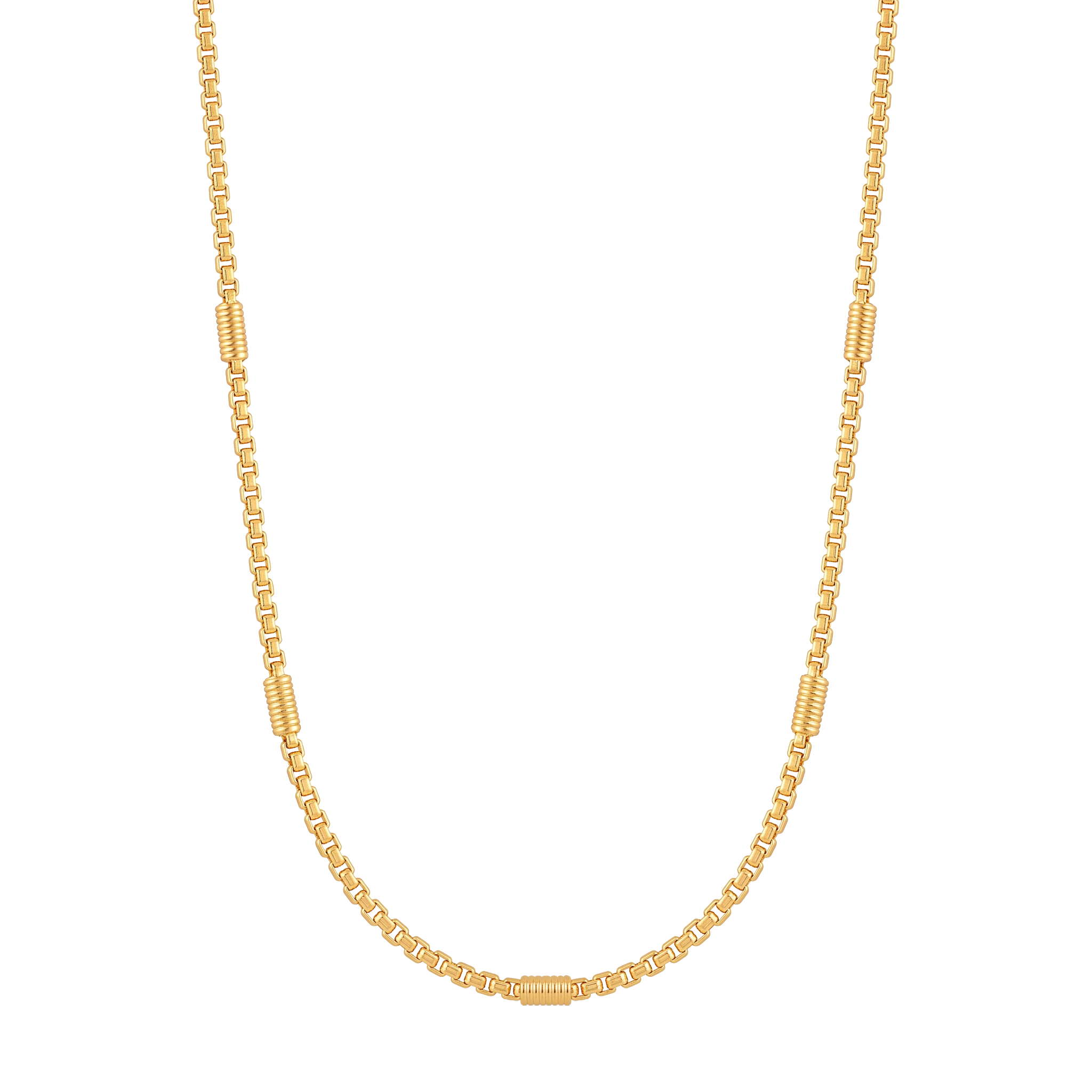 1 Gram Micro Polish Gold Plated Women's Box Link Chain with Ribbed Accents