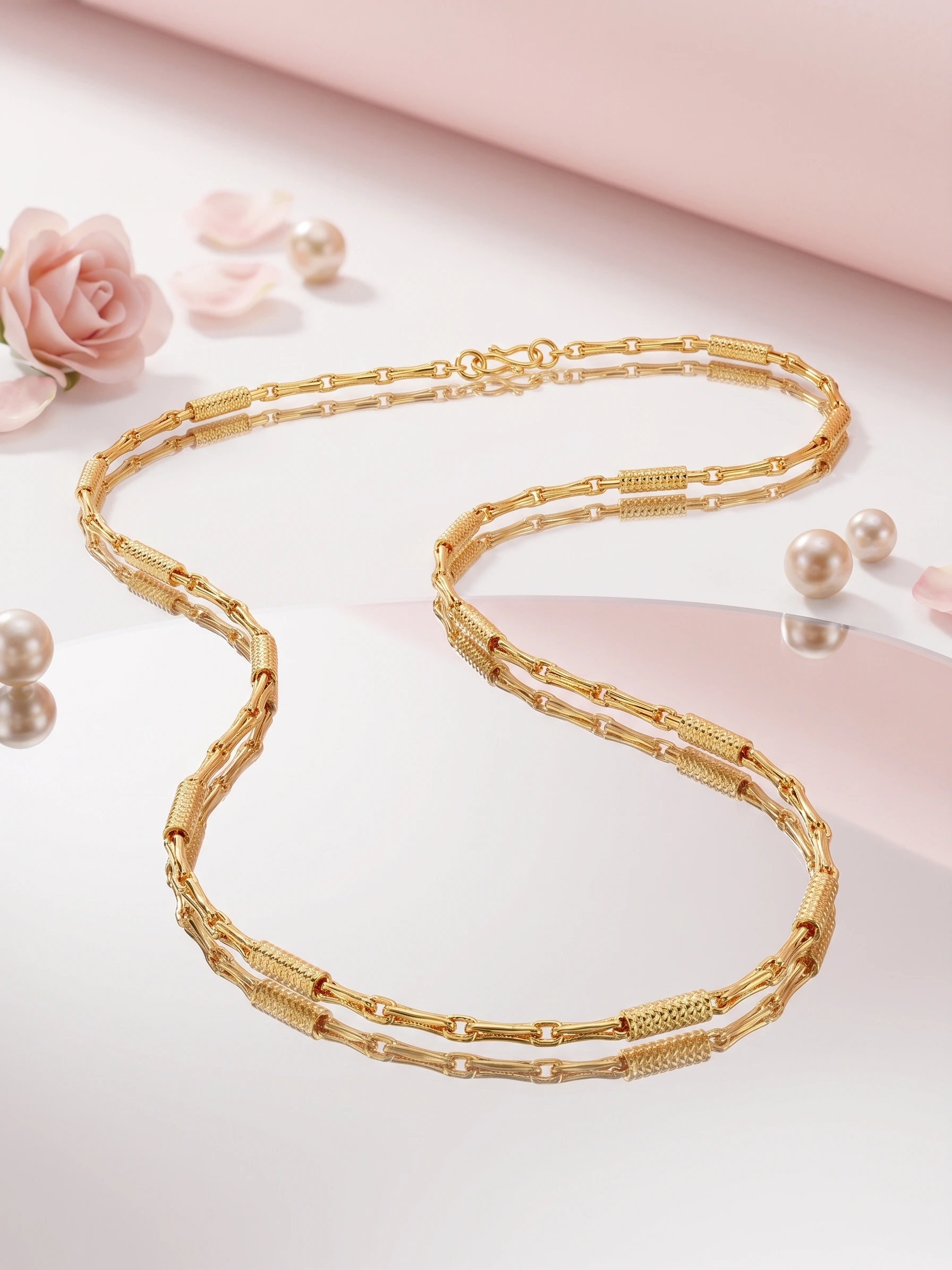 1 Gram Micro Polish Gold Plated Women's Elongated Link Chain with Textured Accents