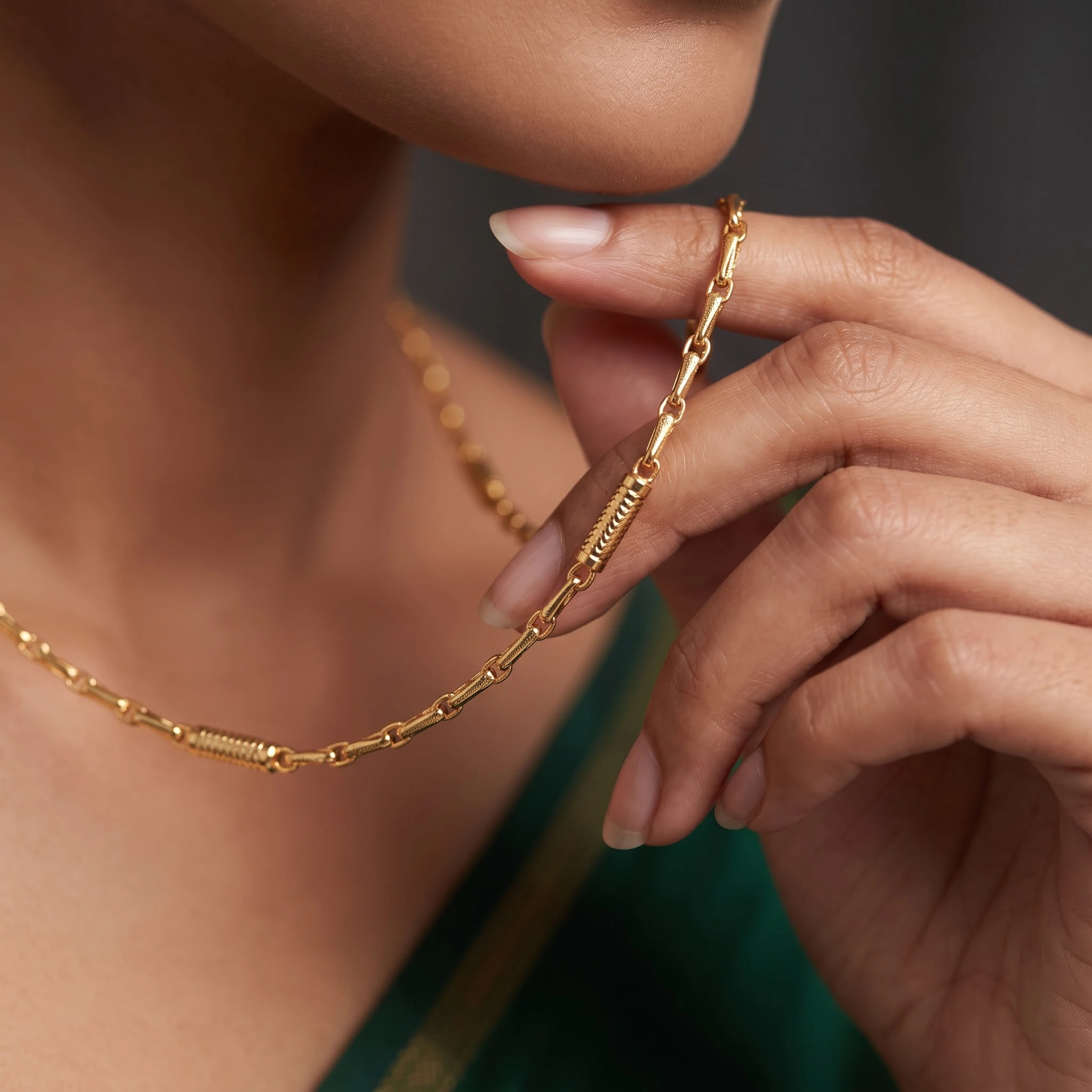1 Gram Micro Polish Gold Plated Women's Elongated Link Chain with Textured Accents