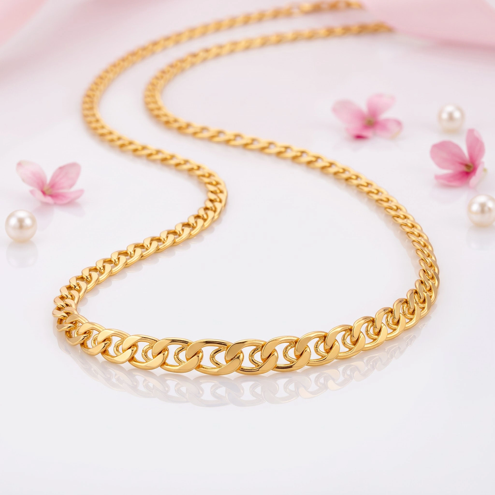 1 Gram Micro Polish Gold Plated Men's Curved Interlocking Link Chain