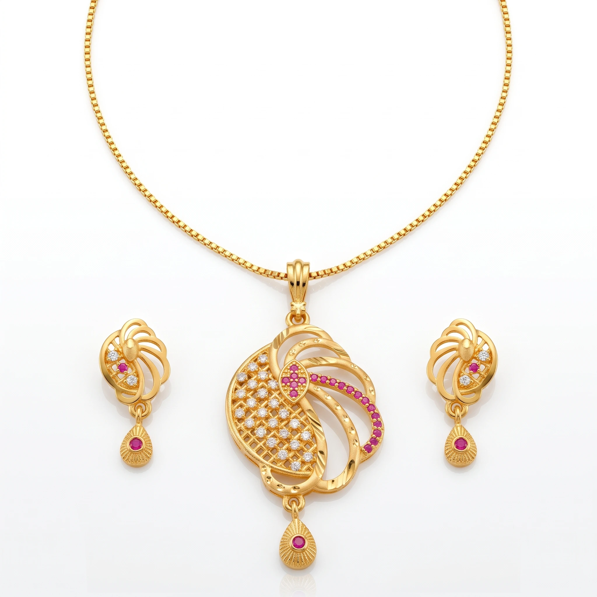 1 Gram Micro Polish Gold Plated Floral Ruby Pendant Set