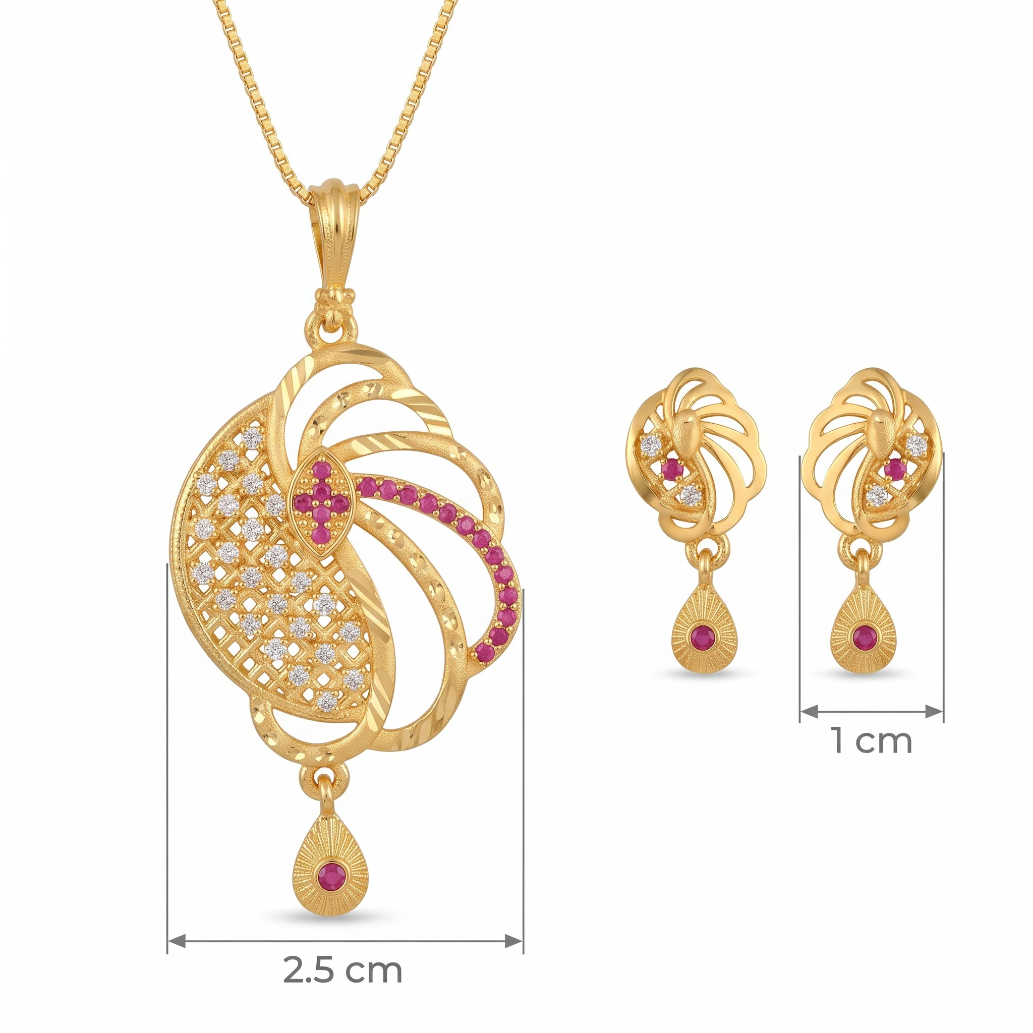 1 Gram Micro Polish Gold Plated Floral Ruby Pendant Set