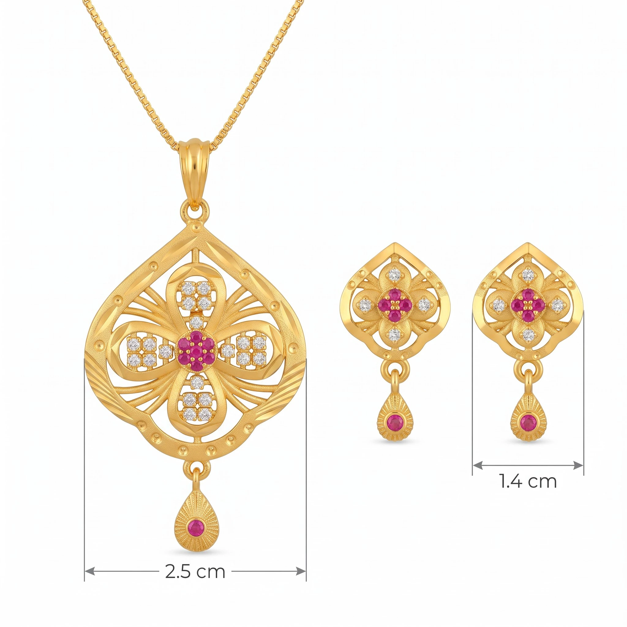 1 Gram Micro Polish Gold Plated Floral Ruby Pendant Set