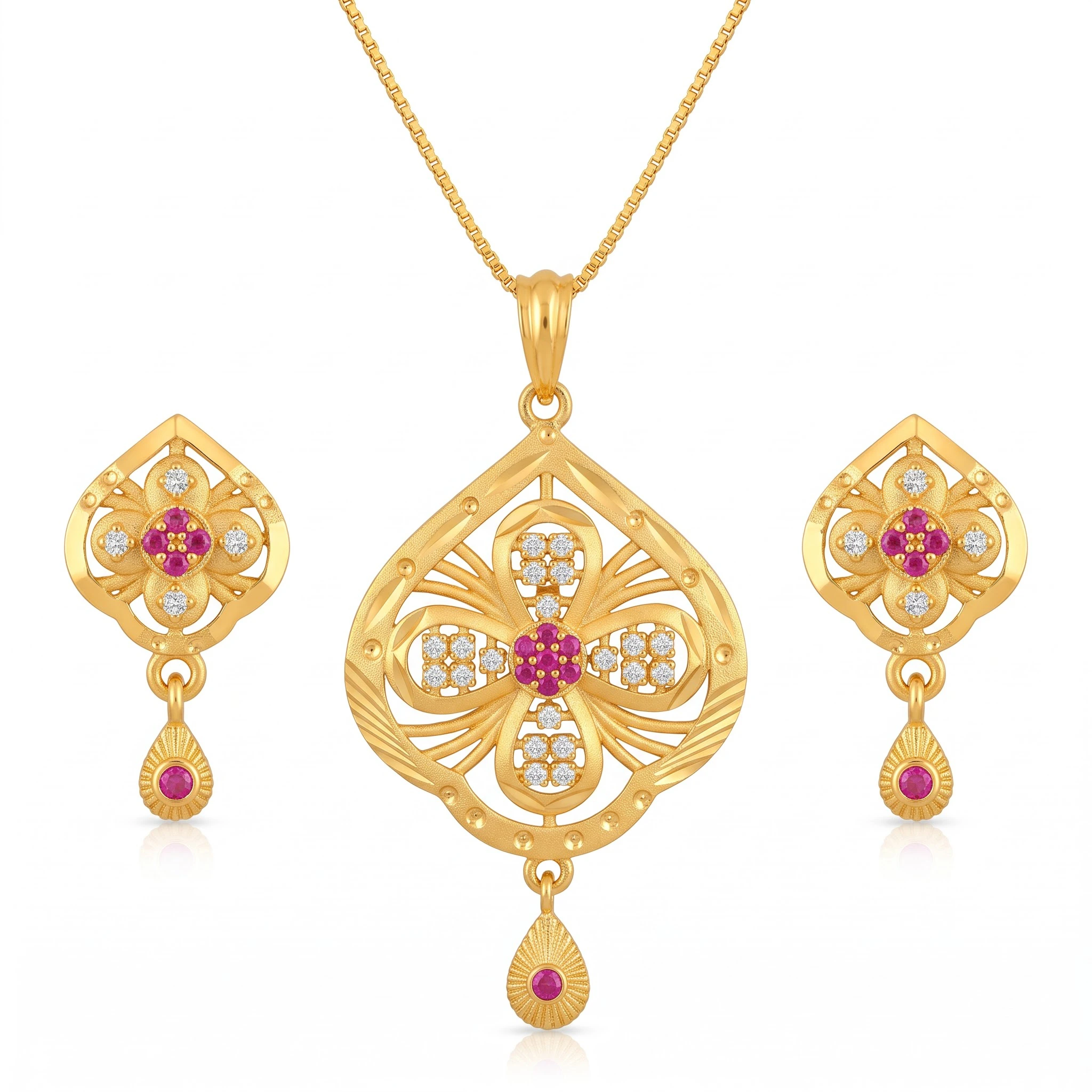 1 Gram Micro Polish Gold Plated Floral Ruby Pendant Set
