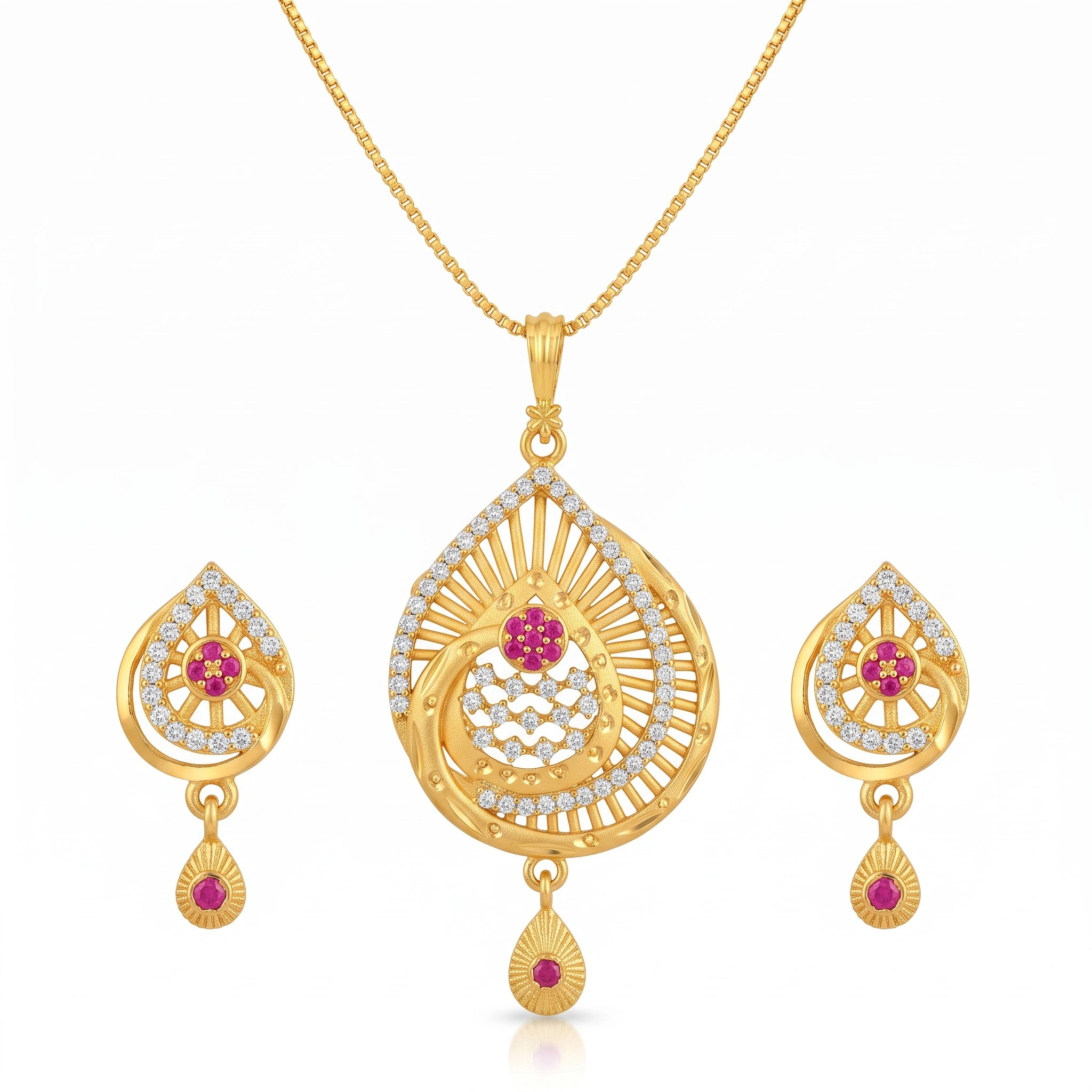 1 Gram Micro Polish Gold Plated Round Ruby Pendant Set