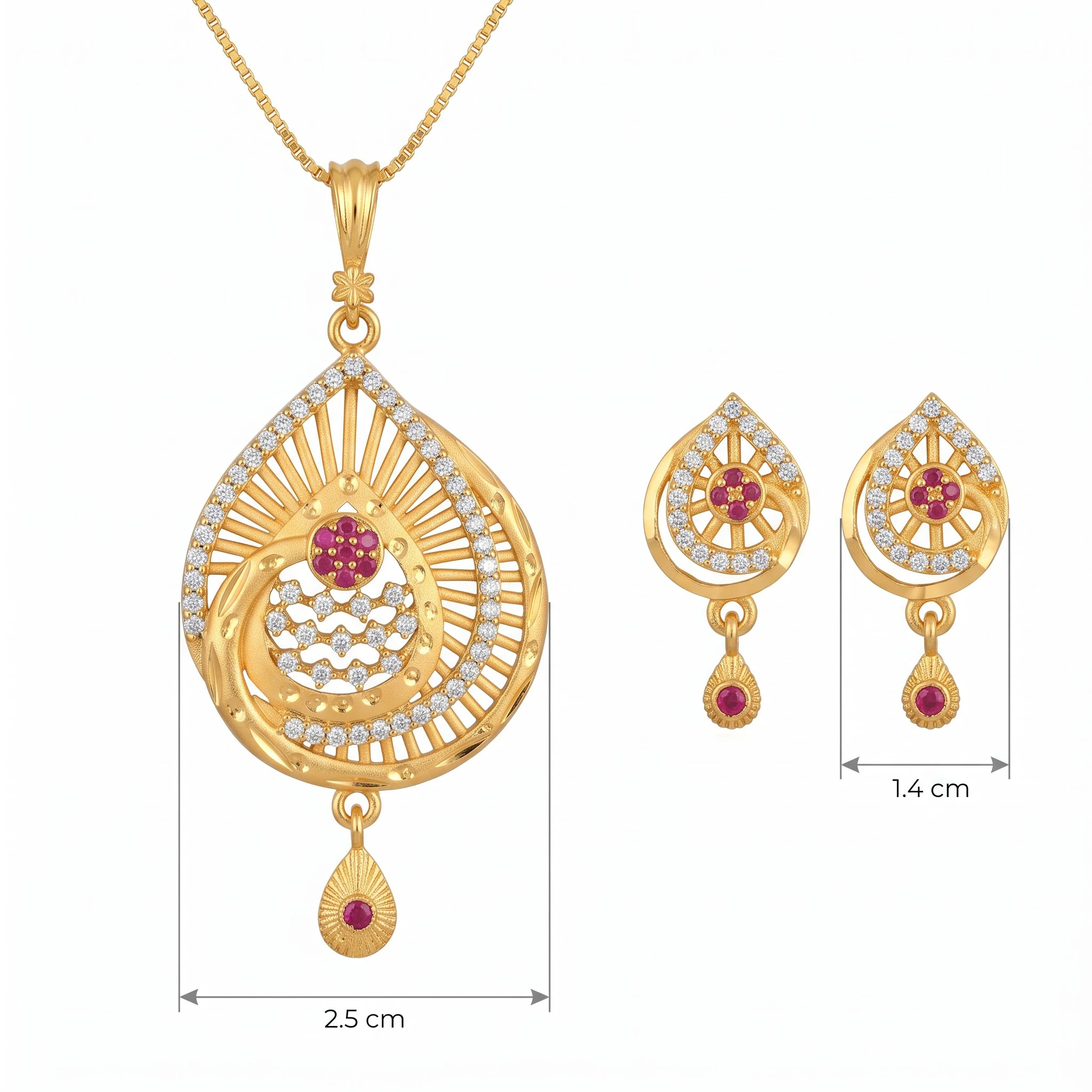 1 Gram Micro Polish Gold Plated Round Ruby Pendant Set
