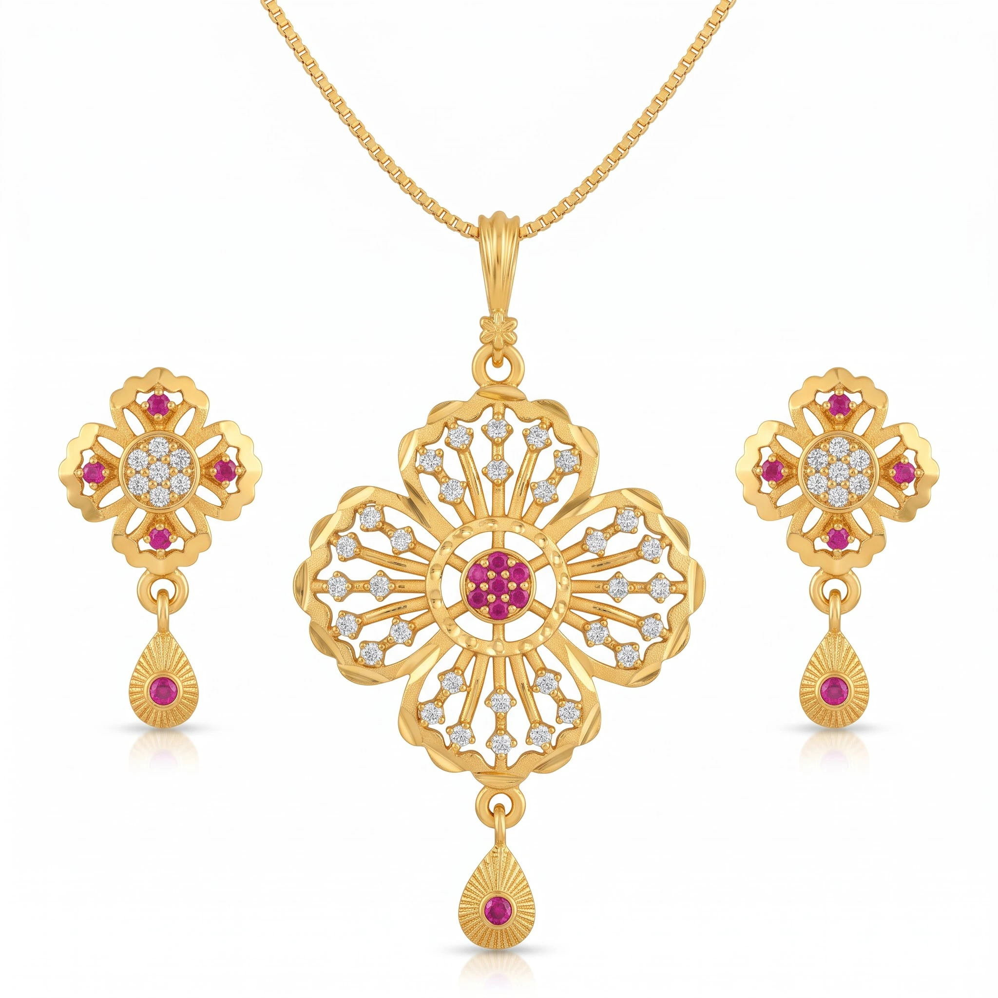1 Gram Micro Polish Gold Plated Floral Ruby Pendant Set