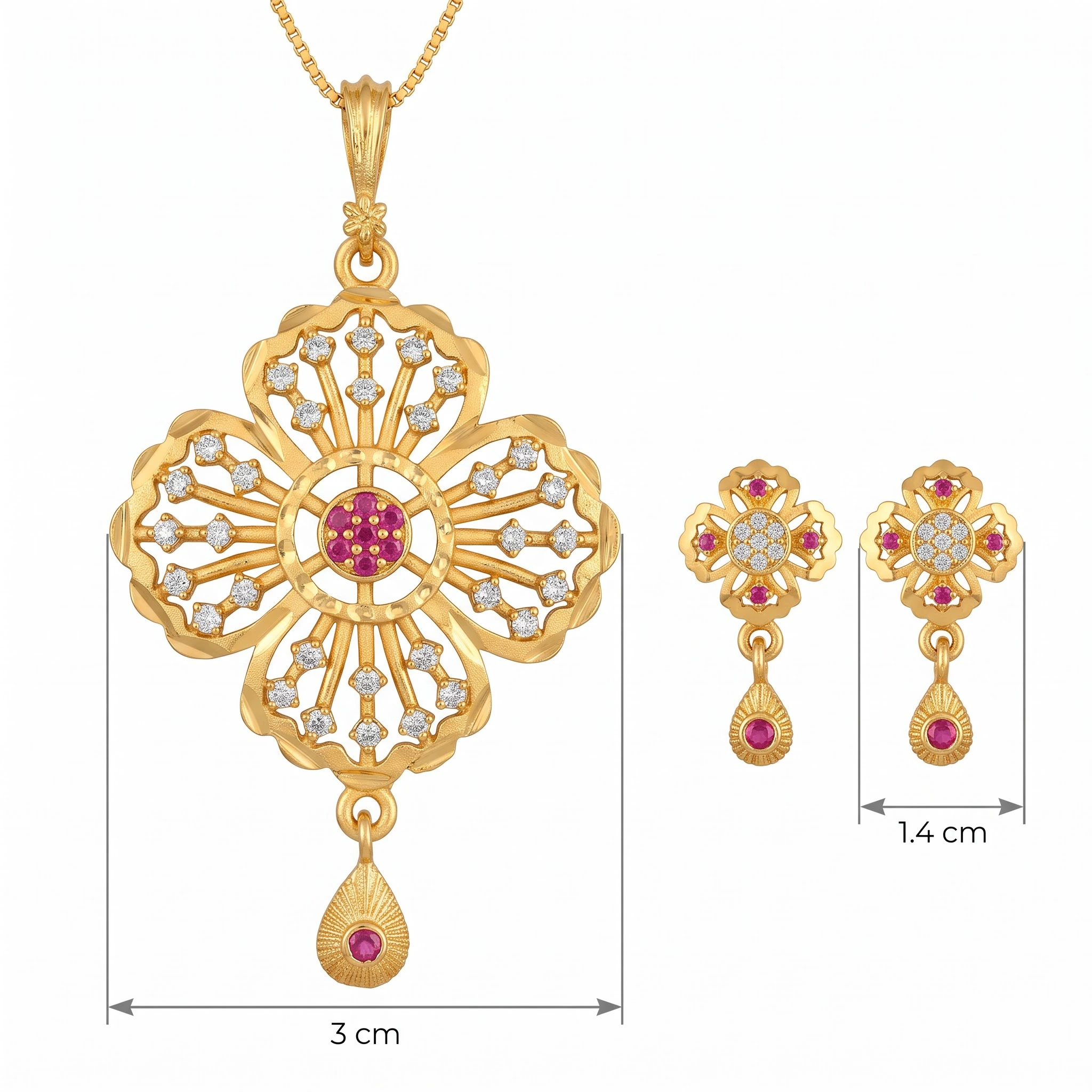 1 Gram Micro Polish Gold Plated Floral Ruby Pendant Set