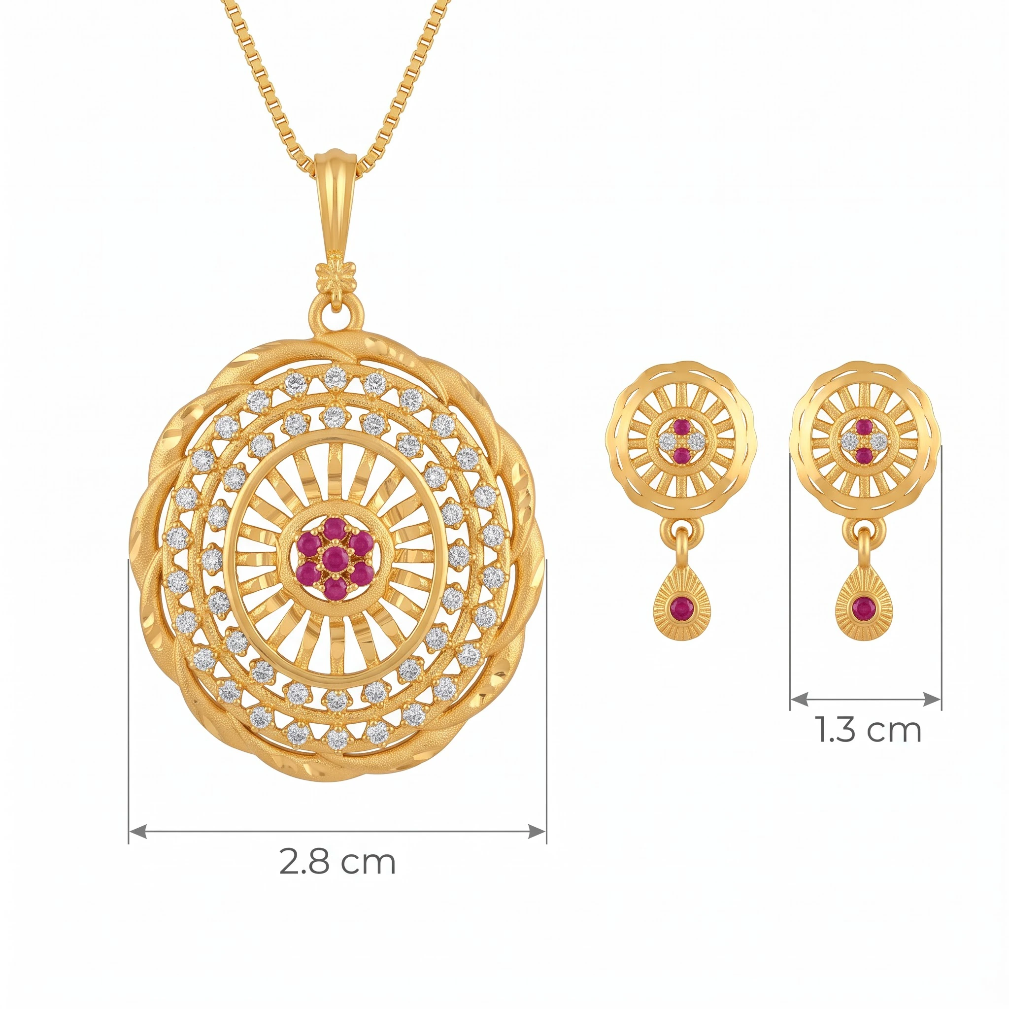 1 Gram Micro Polish Gold Plated Round Ruby Pendant Set