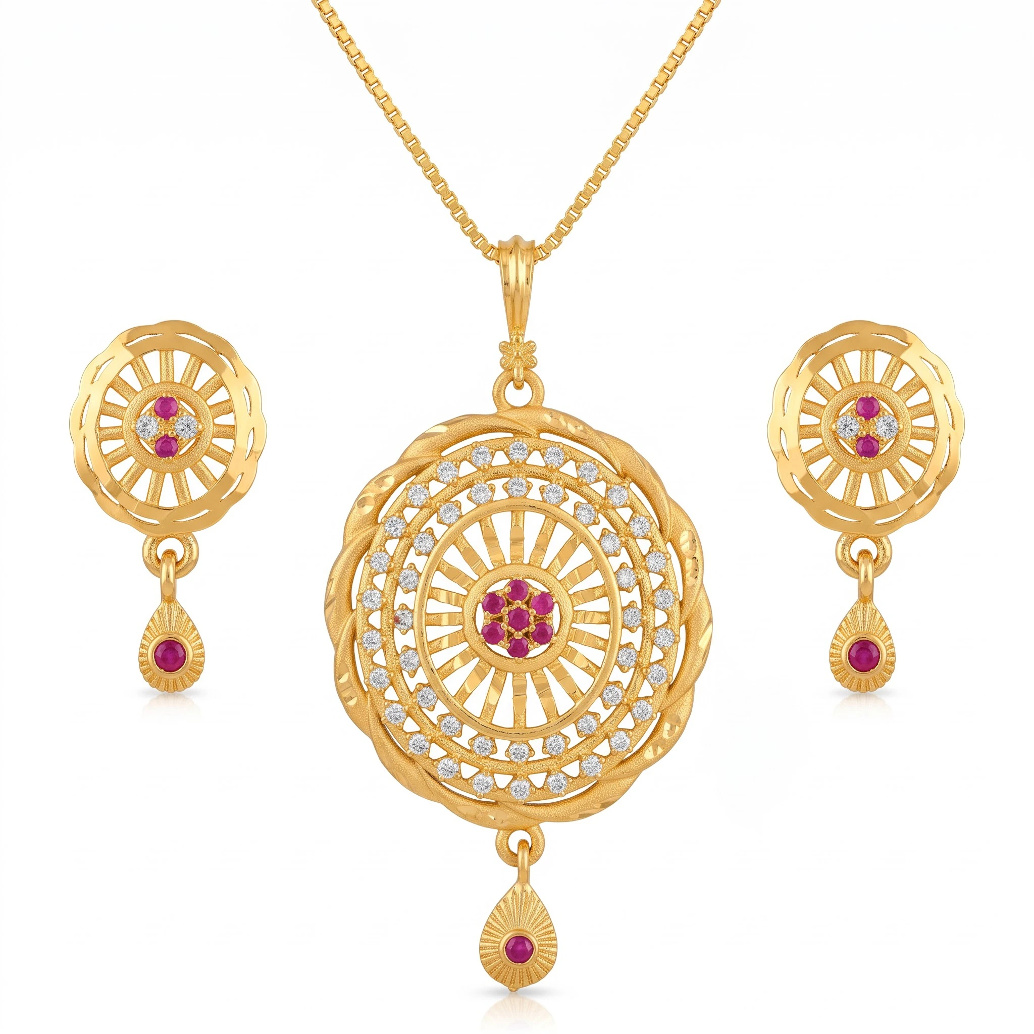 1 Gram Micro Polish Gold Plated Round Ruby Pendant Set