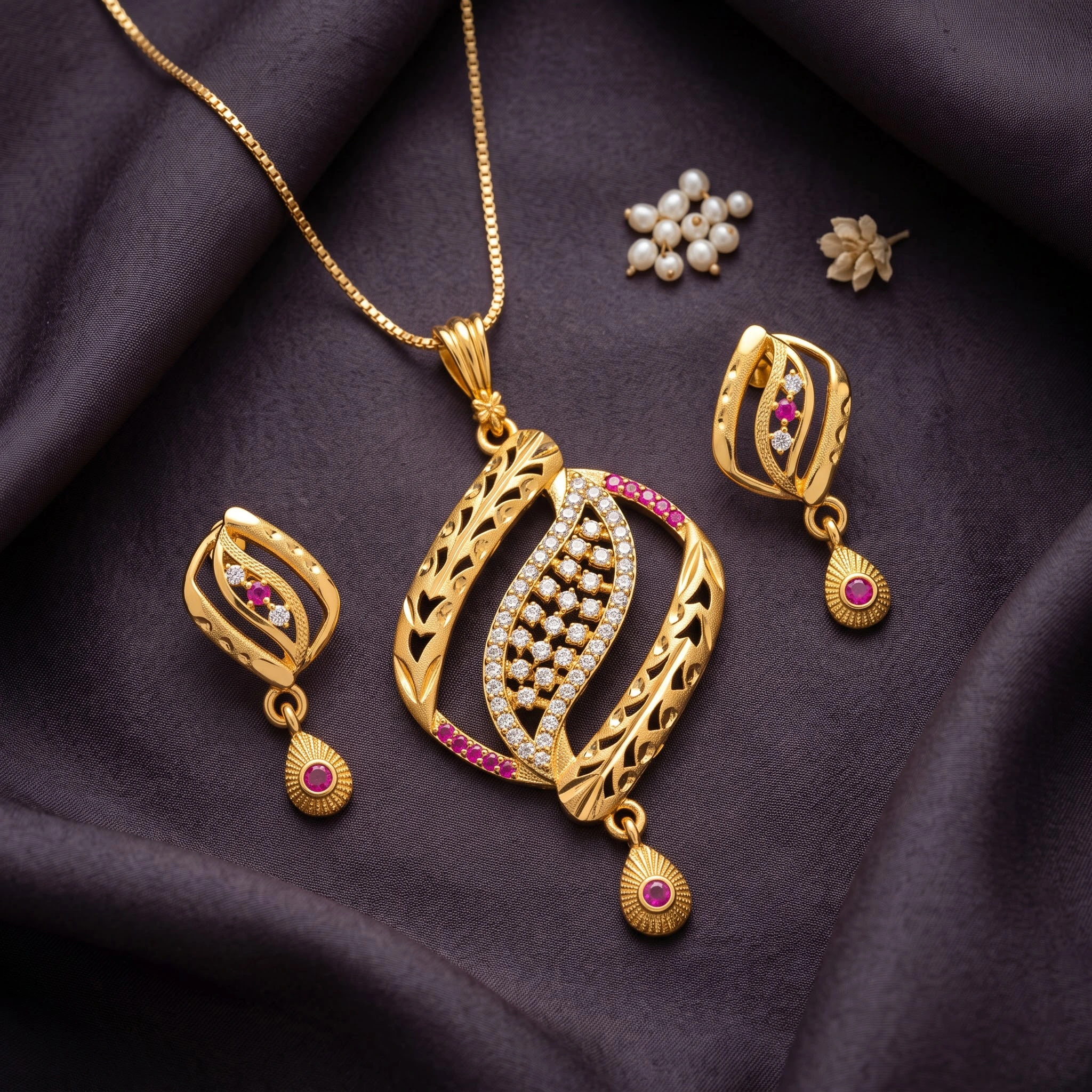 1 Gram Micro Polish Gold Plated Leaf Design Pendant Set