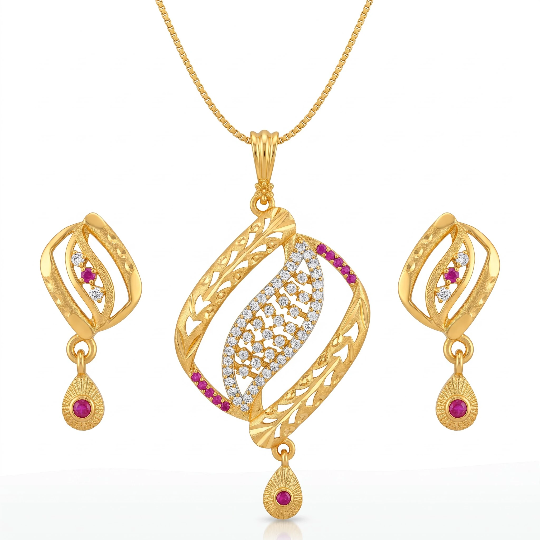1 Gram Micro Polish Gold Plated Leaf Design Pendant Set
