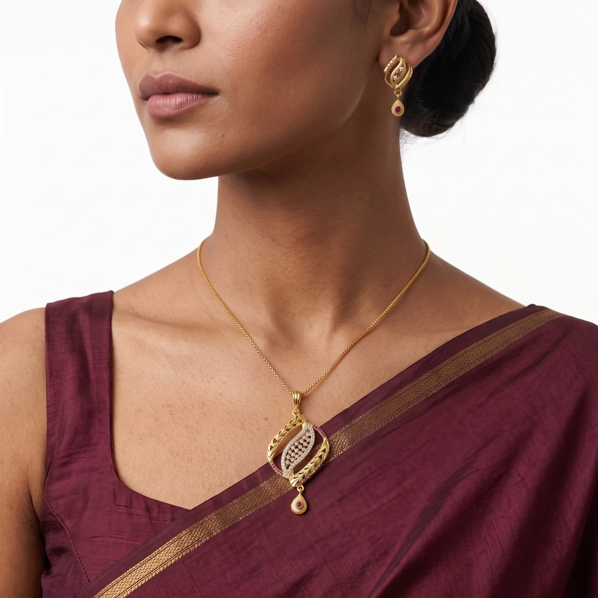 1 Gram Micro Polish Gold Plated Leaf Design Pendant Set