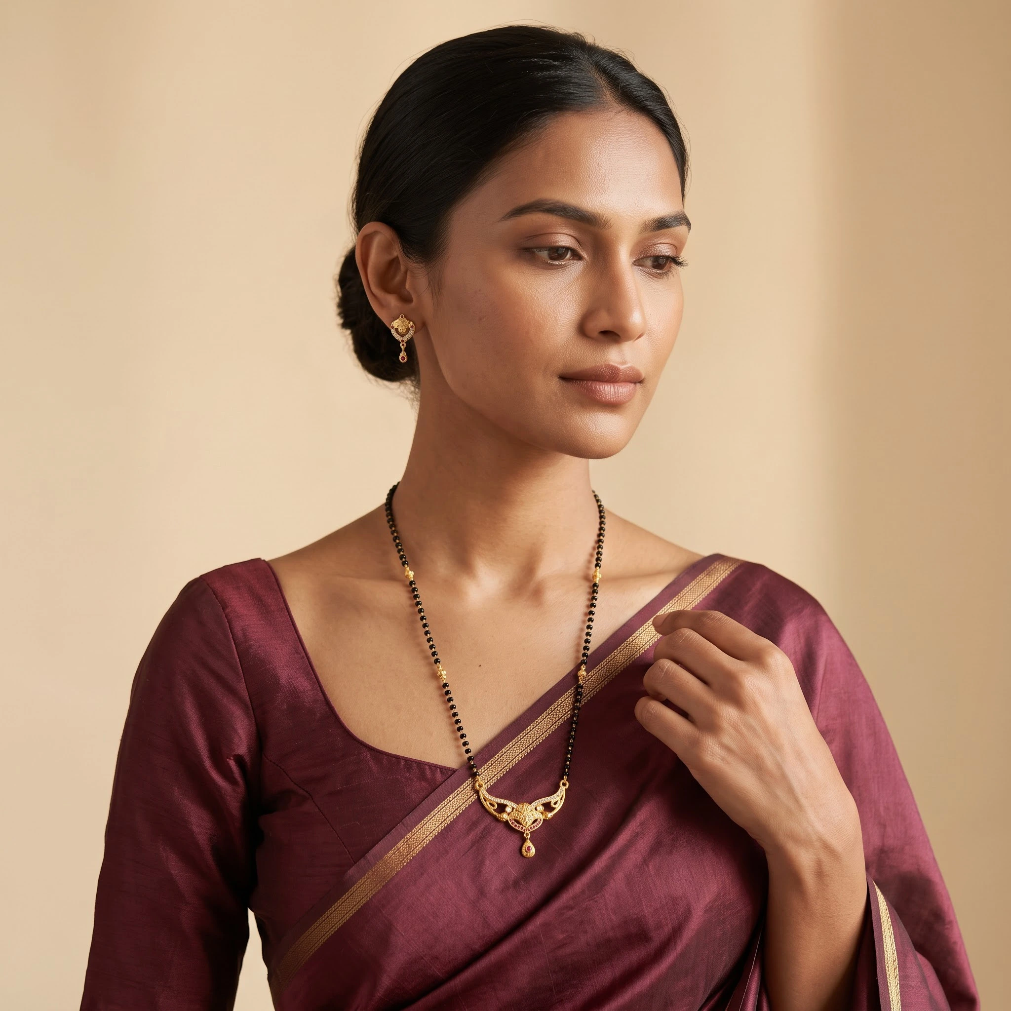 Radiant Gold-Plated CZ & Ruby Studded Mangalsutra Set with Matching Earrings