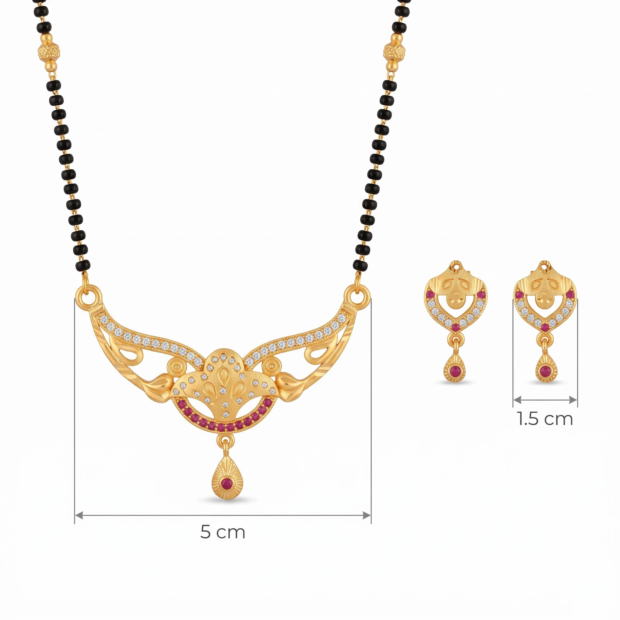 Radiant Gold-Plated CZ & Ruby Studded Mangalsutra Set with Matching Earrings