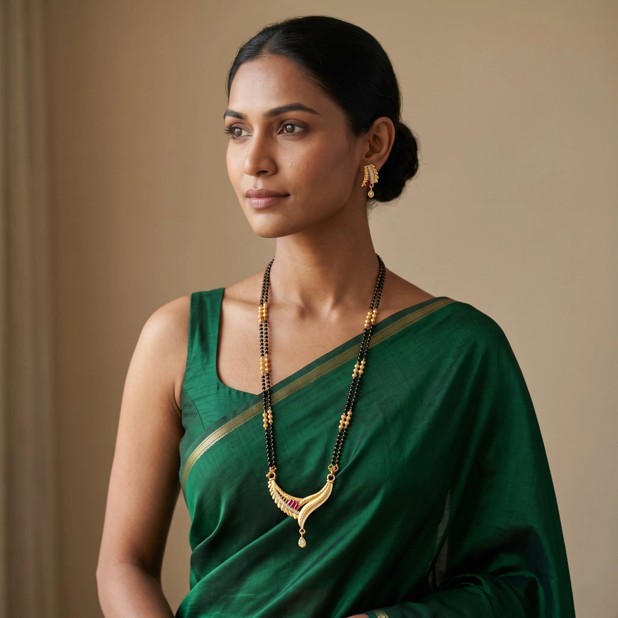 Elegant Double-Strand Gold-Plated CZ & Baguette Ruby Mangalsutra Set