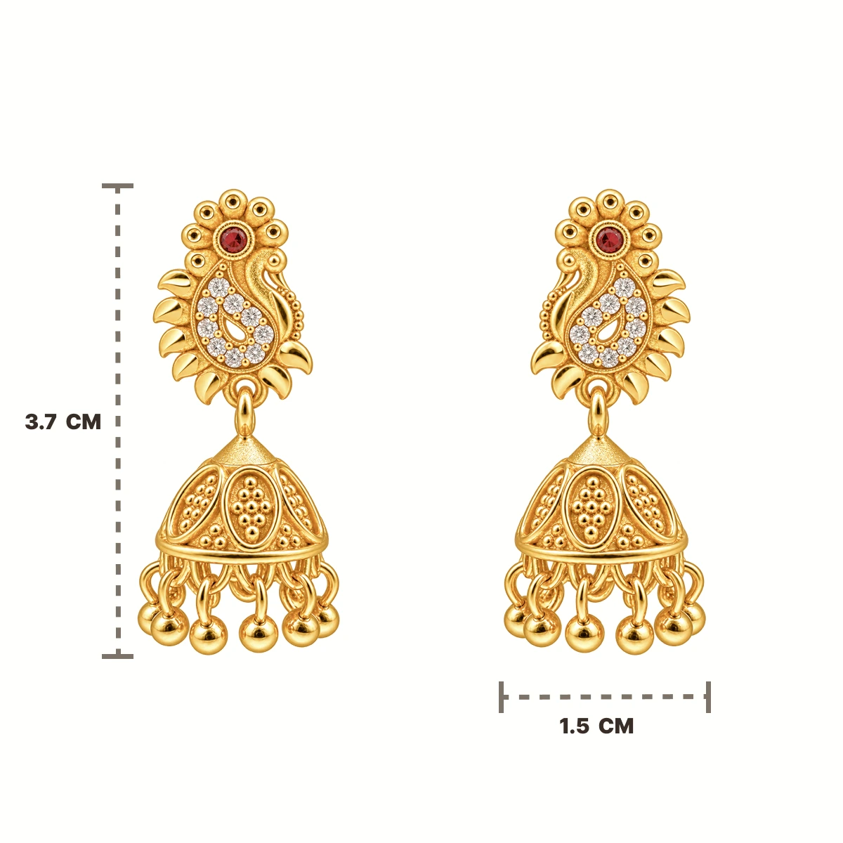 Traditional Gold-Plated Ruby Paisley Jhumka Earrings